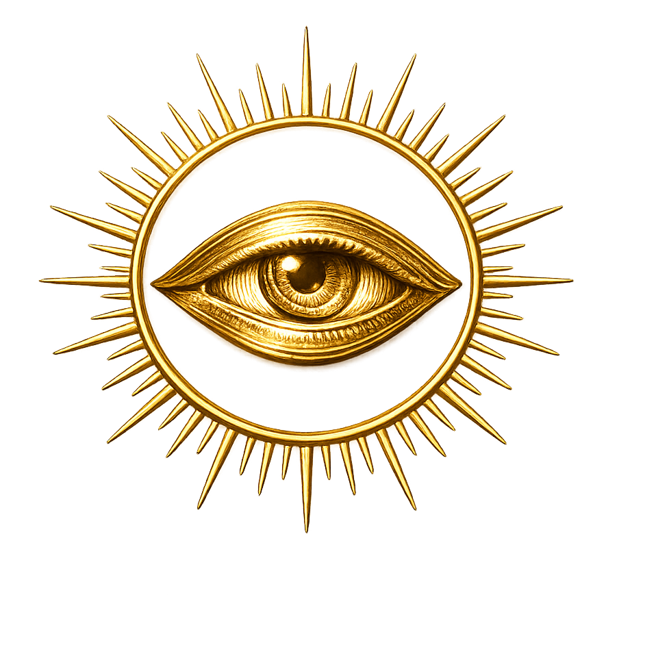 Luminous gold eye emblem for Deepening Intuition