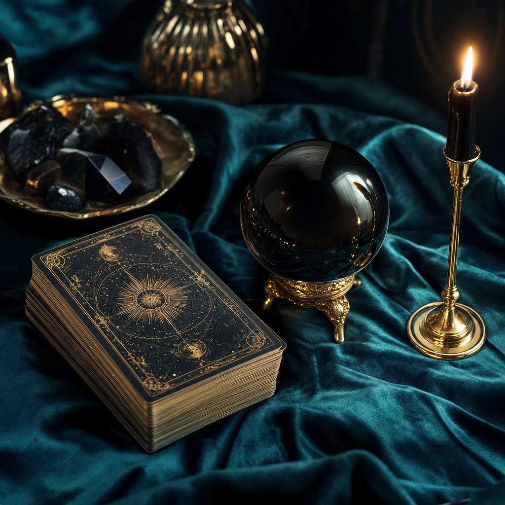 Ceremonial cards and crystal for an intuitive reading