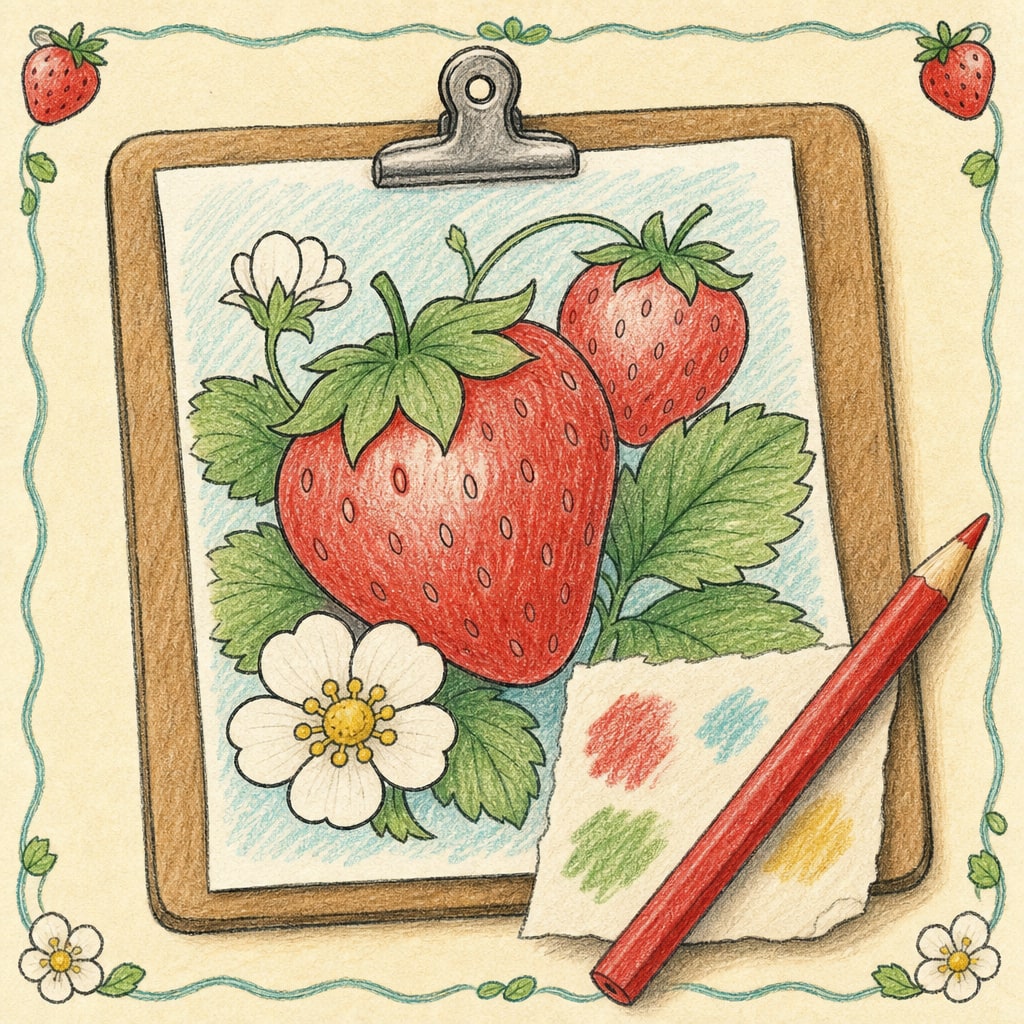 A coloring page on a clipboard with a small paper swatch and colored pencil
