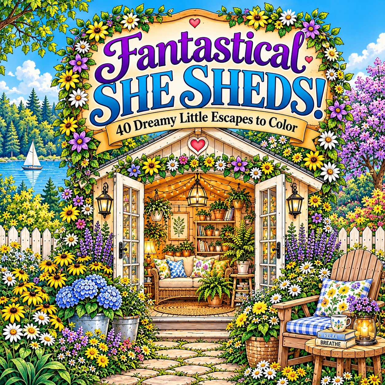Fantastical She Sheds coloring book cover