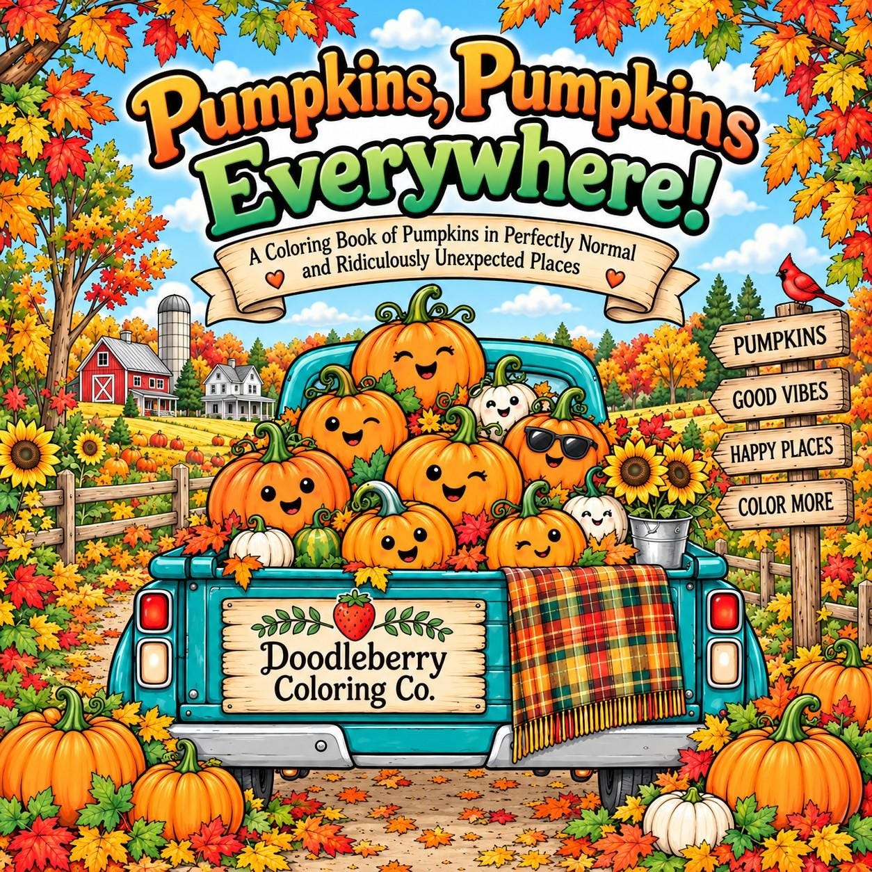 Pumpkins, Pumpkins Everywhere! coloring book cover