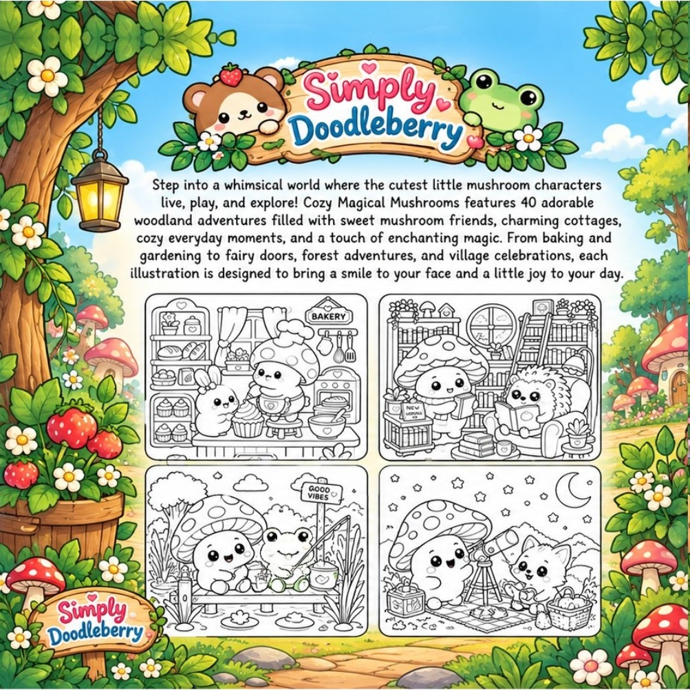 Simply Doodleberry Cozy Magical Mushrooms back cover