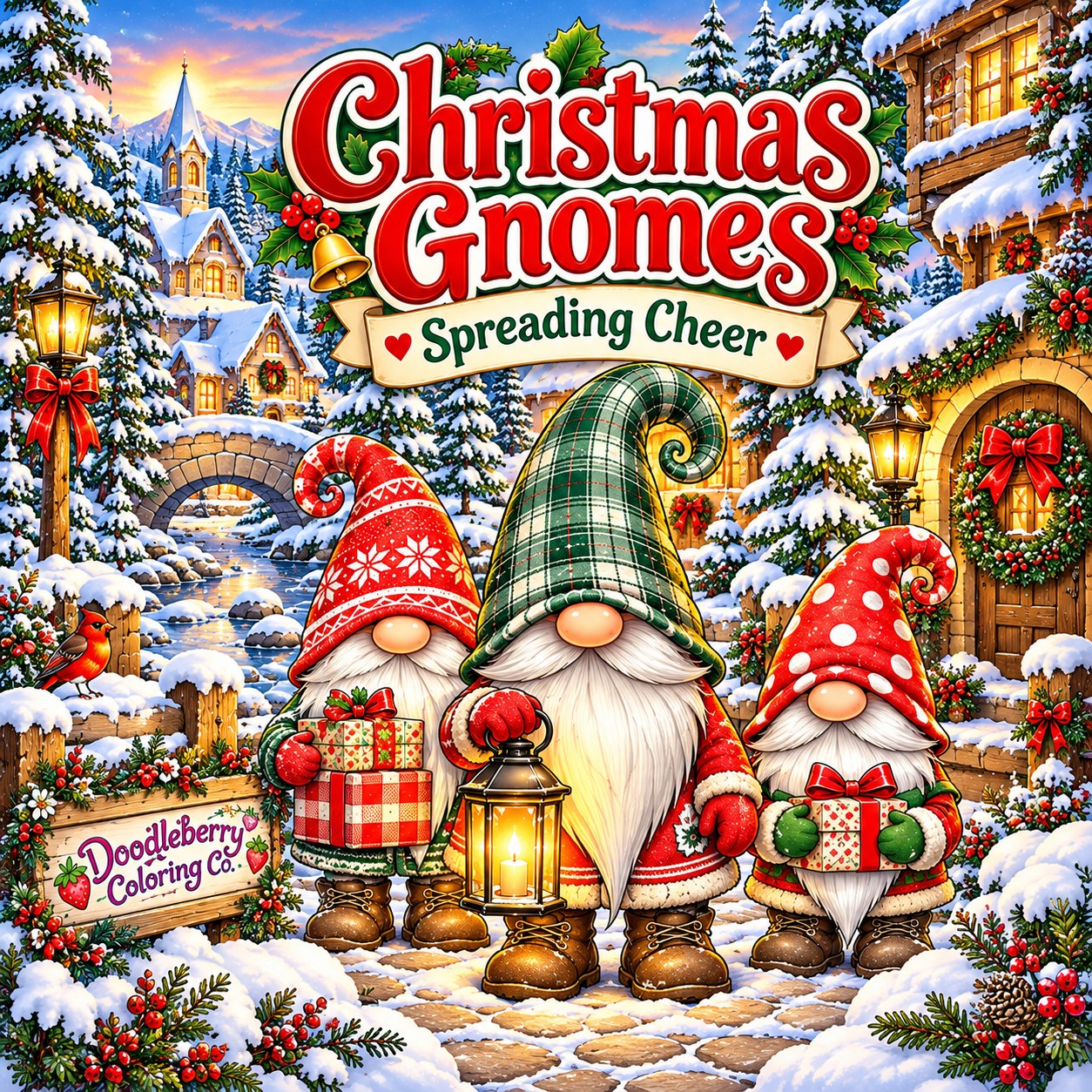 Christmas Gnomes Spreading Cheer coloring book cover