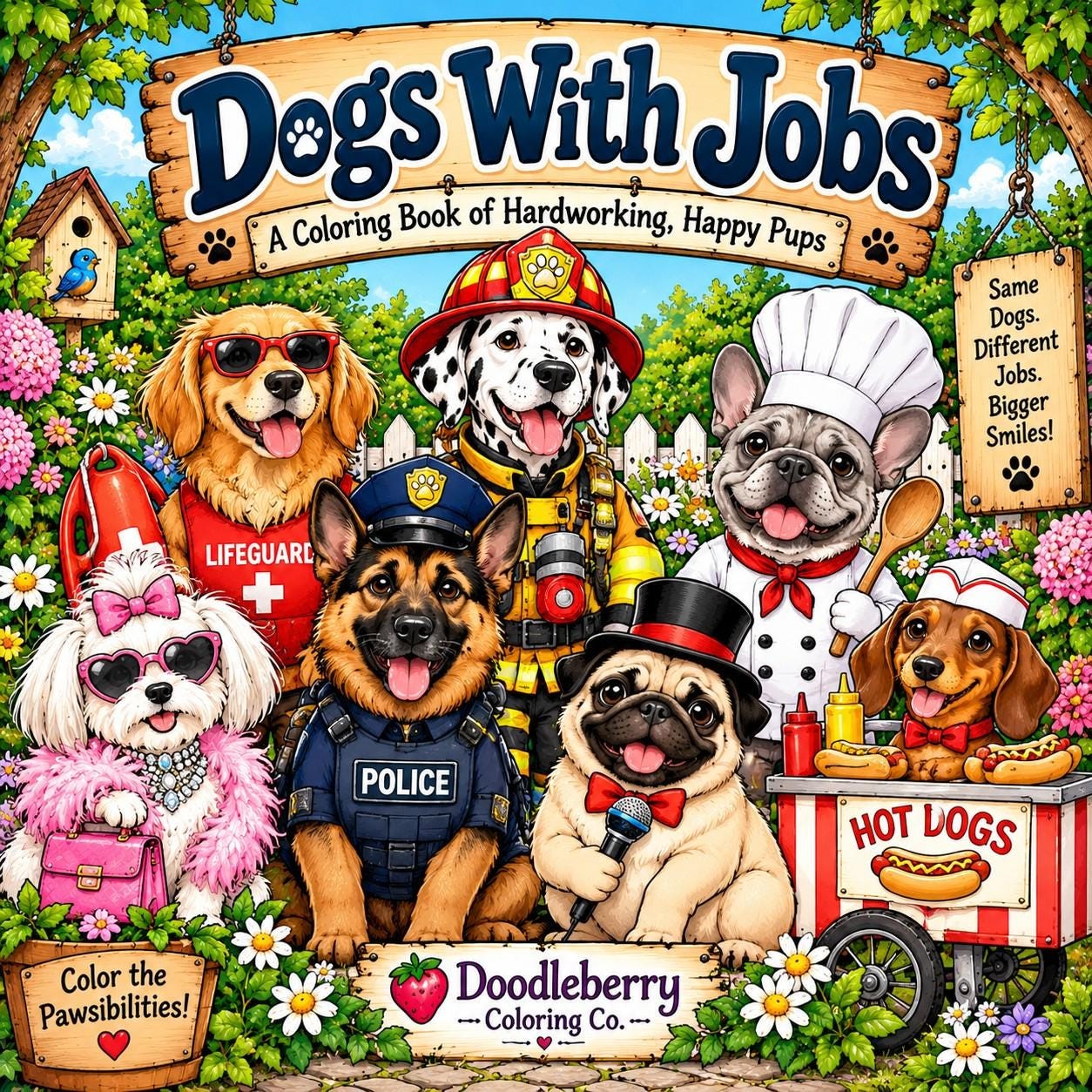 Dogs With Jobs coloring book cover