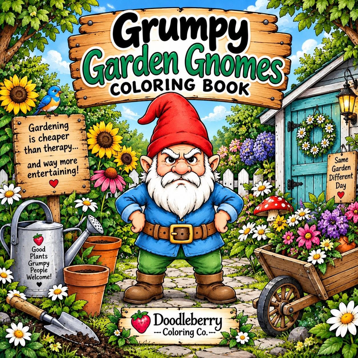 Grumpy Garden Gnomes coloring book cover