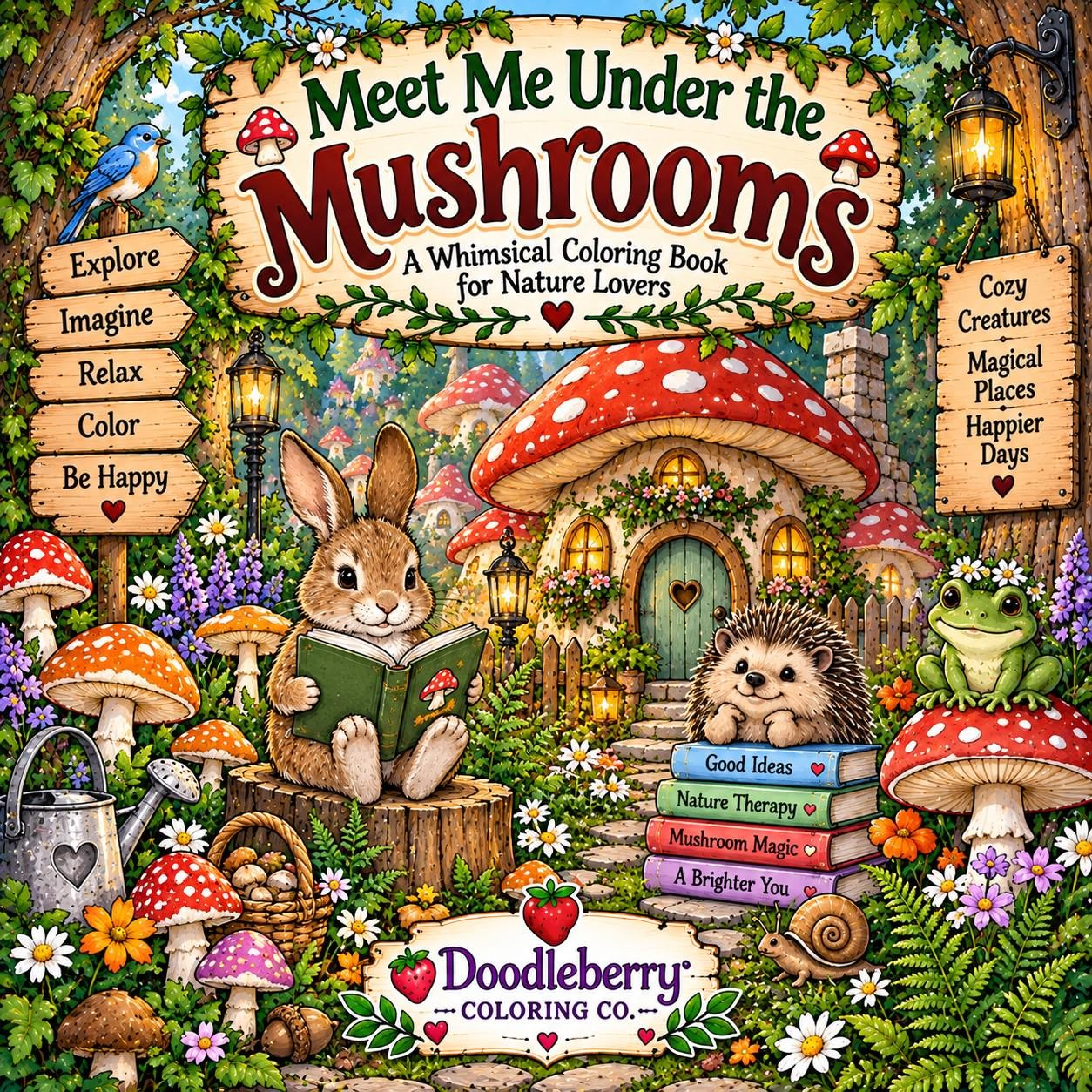 Meet Me Under the Mushrooms coloring book cover