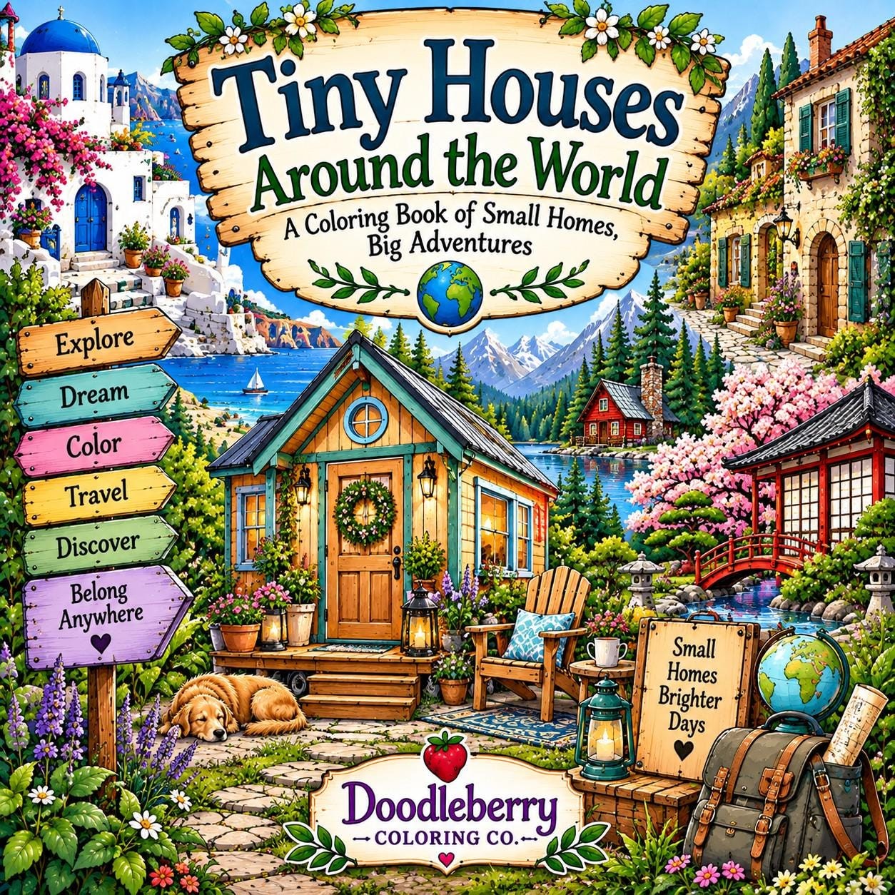 Tiny Houses Around the World coloring book cover