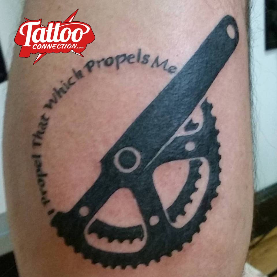 Bicycle crank tattoo by Joe Kennedy