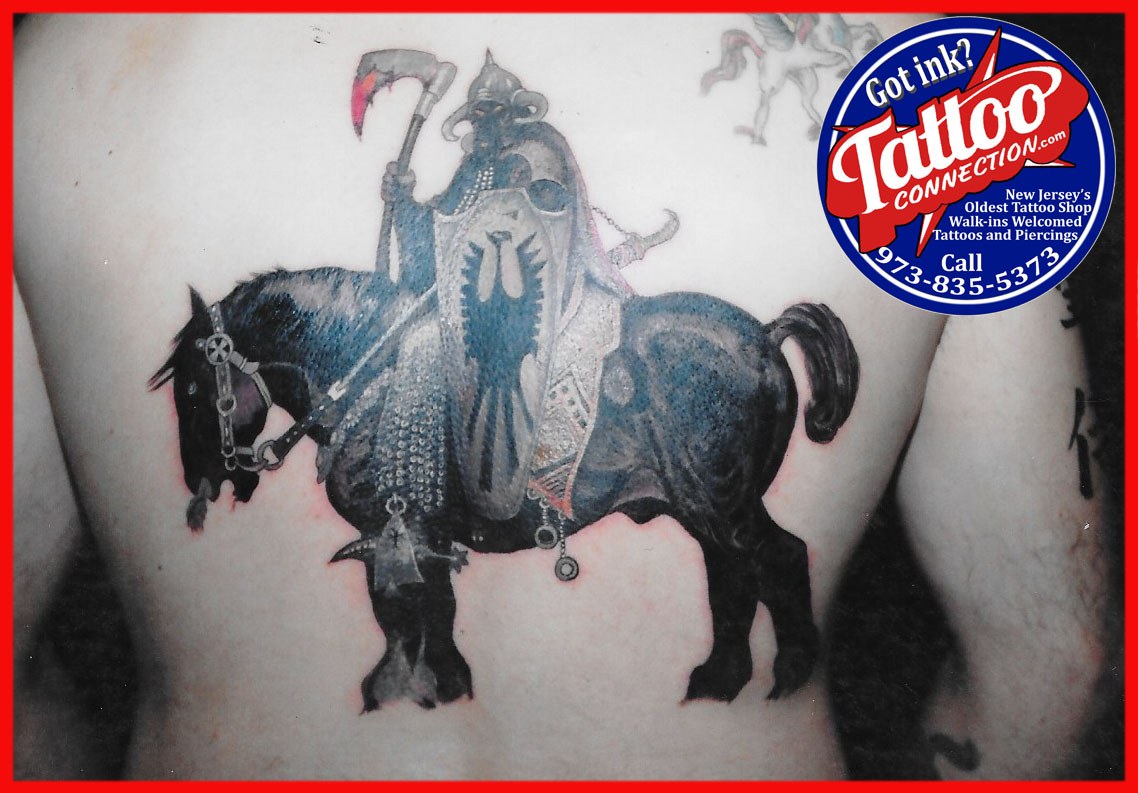 Death Dealer tattoo inspired by Frank Frazetta, by Joe Kennedy
