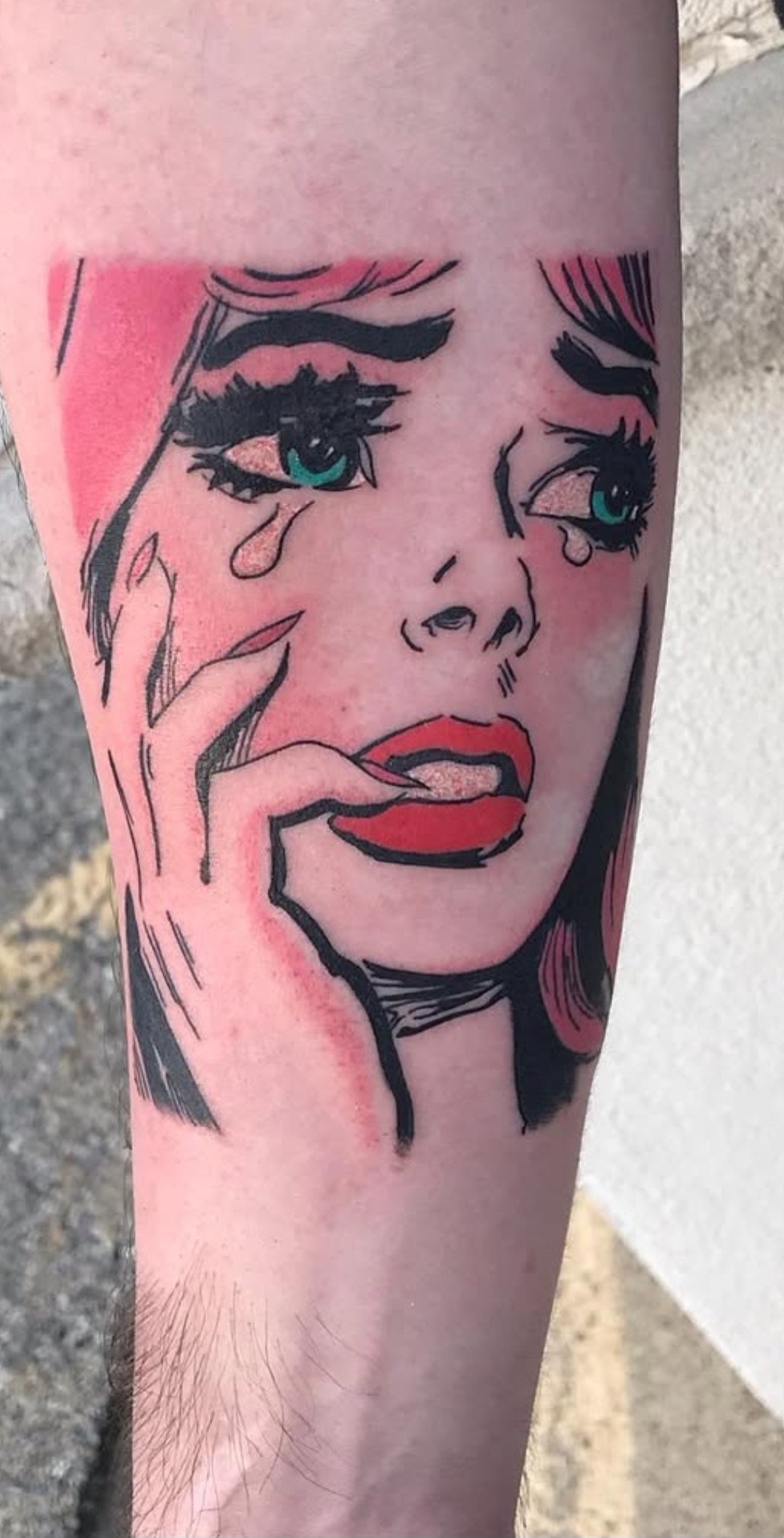 Pop art portrait tattoo by Rob Scotti