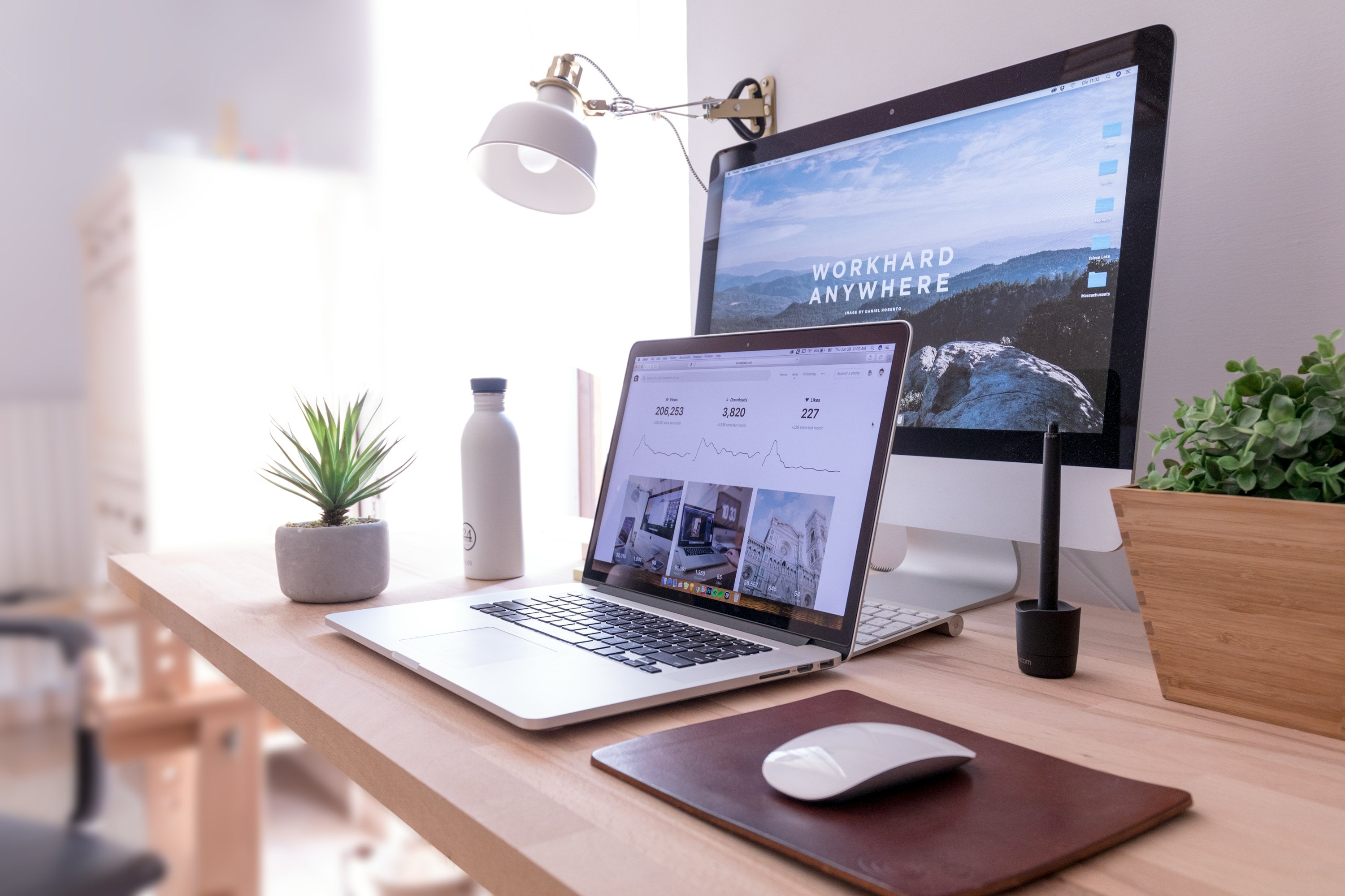 A bright workspace beside a window