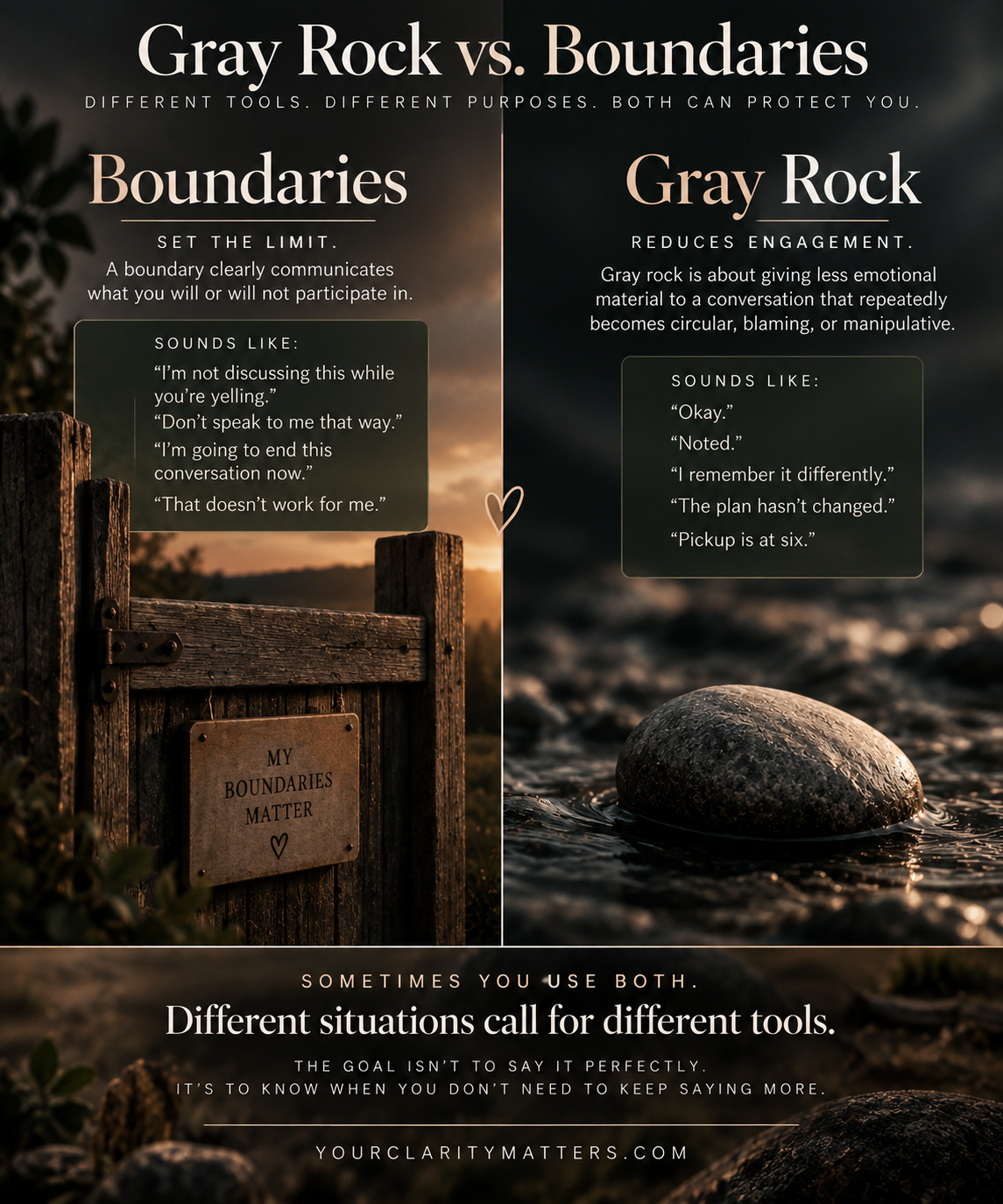 Quick reference comparing boundaries and the gray rock method