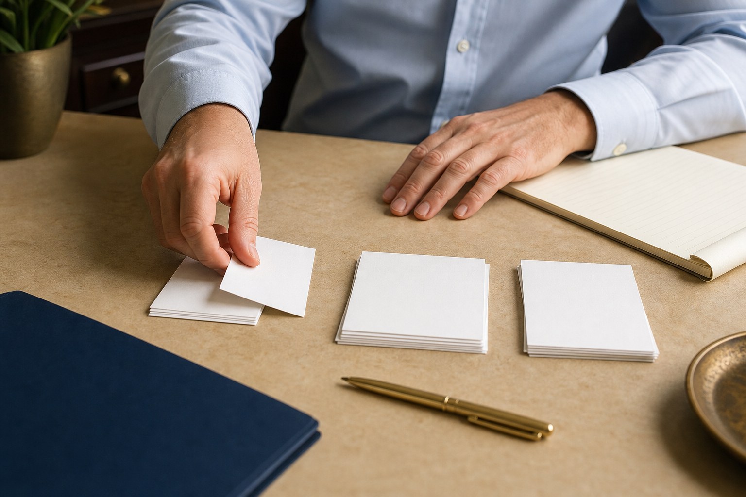 Professional organizing blank planning cards on a desk