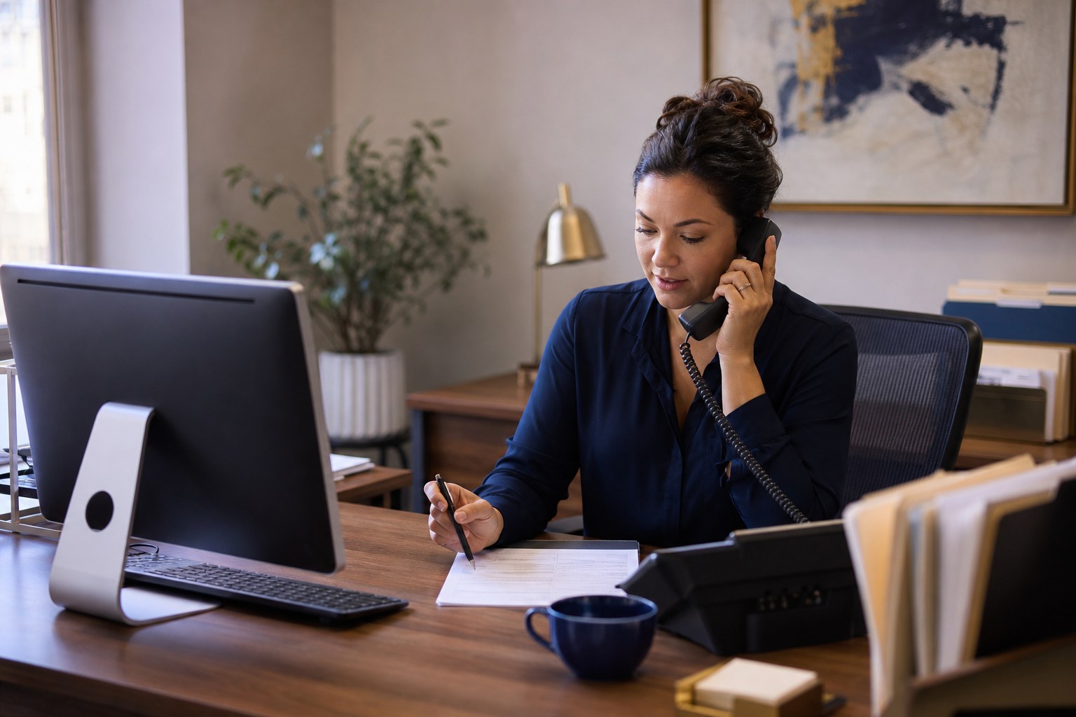 Intake specialist speaking with a prospective client by phone
