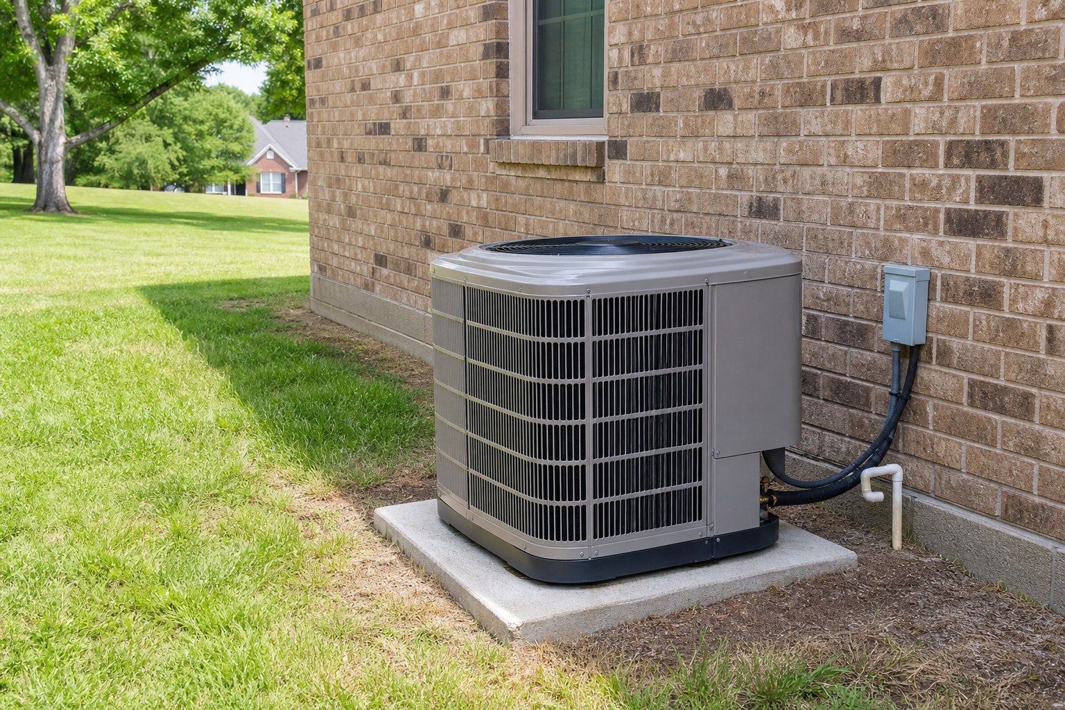 Outdoor central air conditioner with clear open space around it