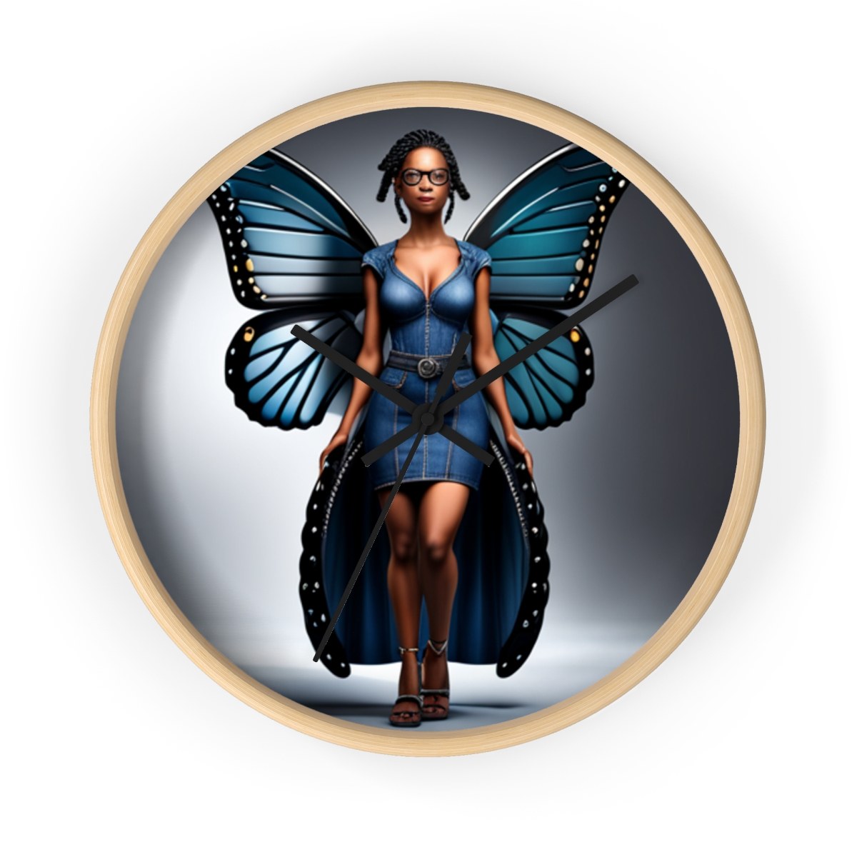 Black Girl Butterfly Time Wall Clock