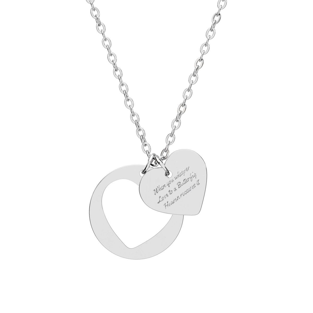 Whispering love Memories Engravable Heart Cutout Necklace — Personalized Double-Pendant Jewelry Gift