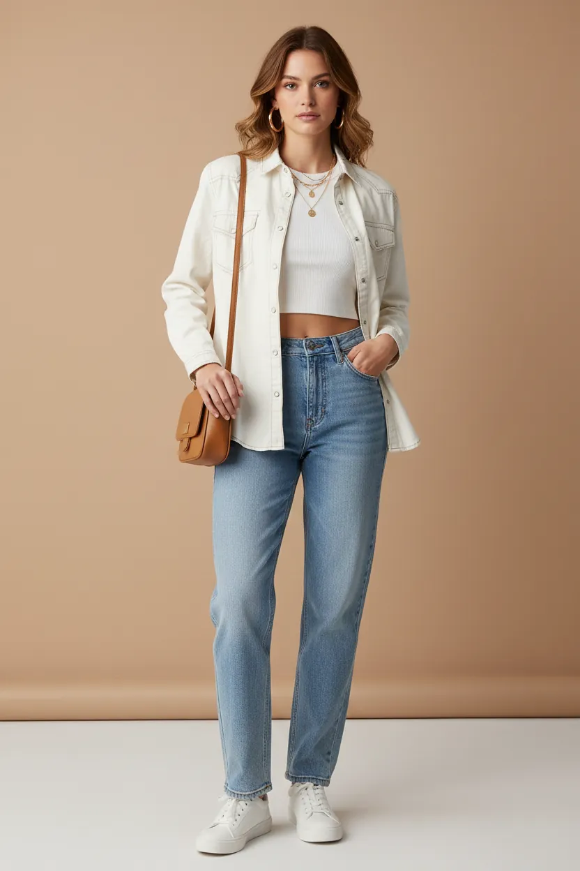 White denim western shirt jacket from Strut and Style Boutique