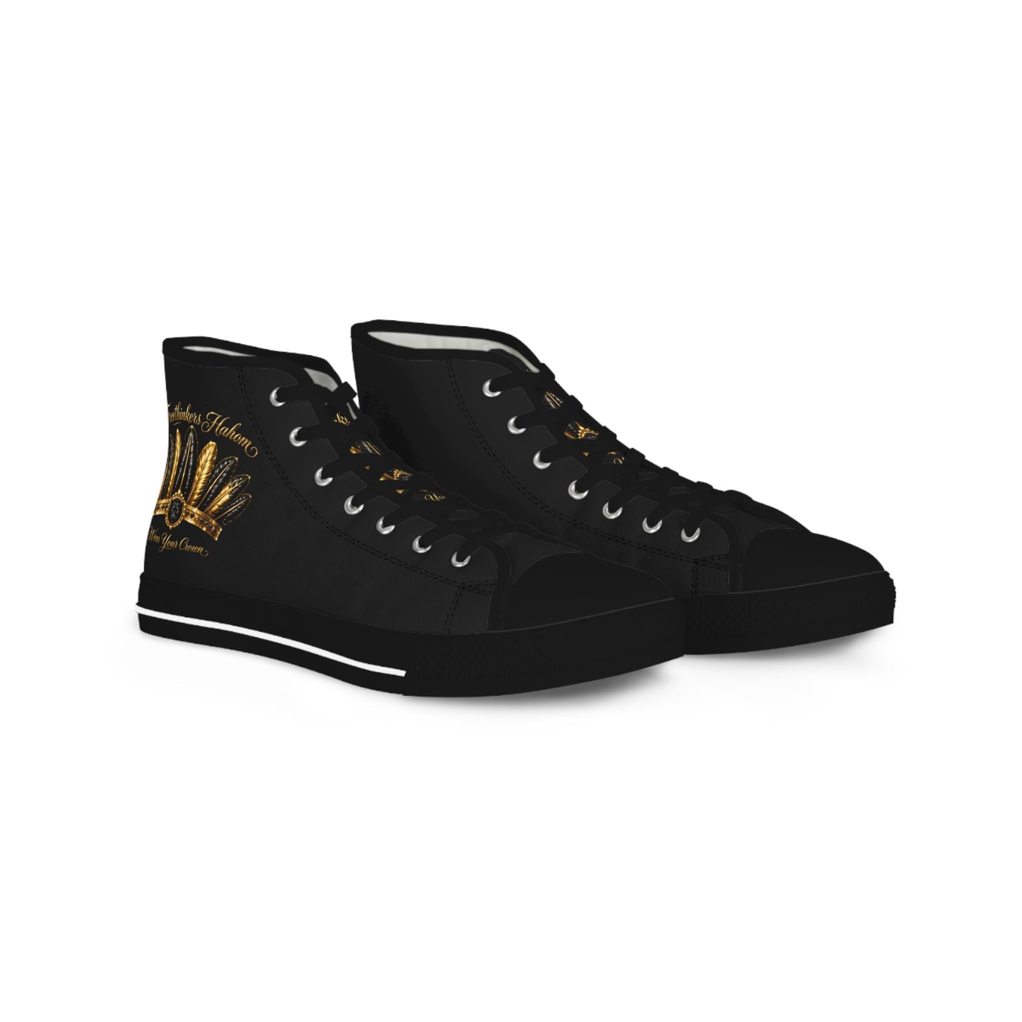 High Top Sneakers Black Gold Crown Feather Crown Design