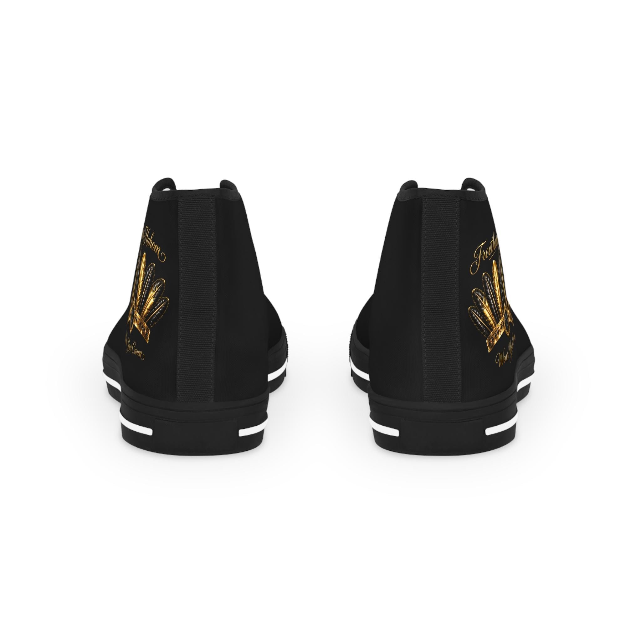 High Top Sneakers Black Gold Crown Feather Crown Design, view 3