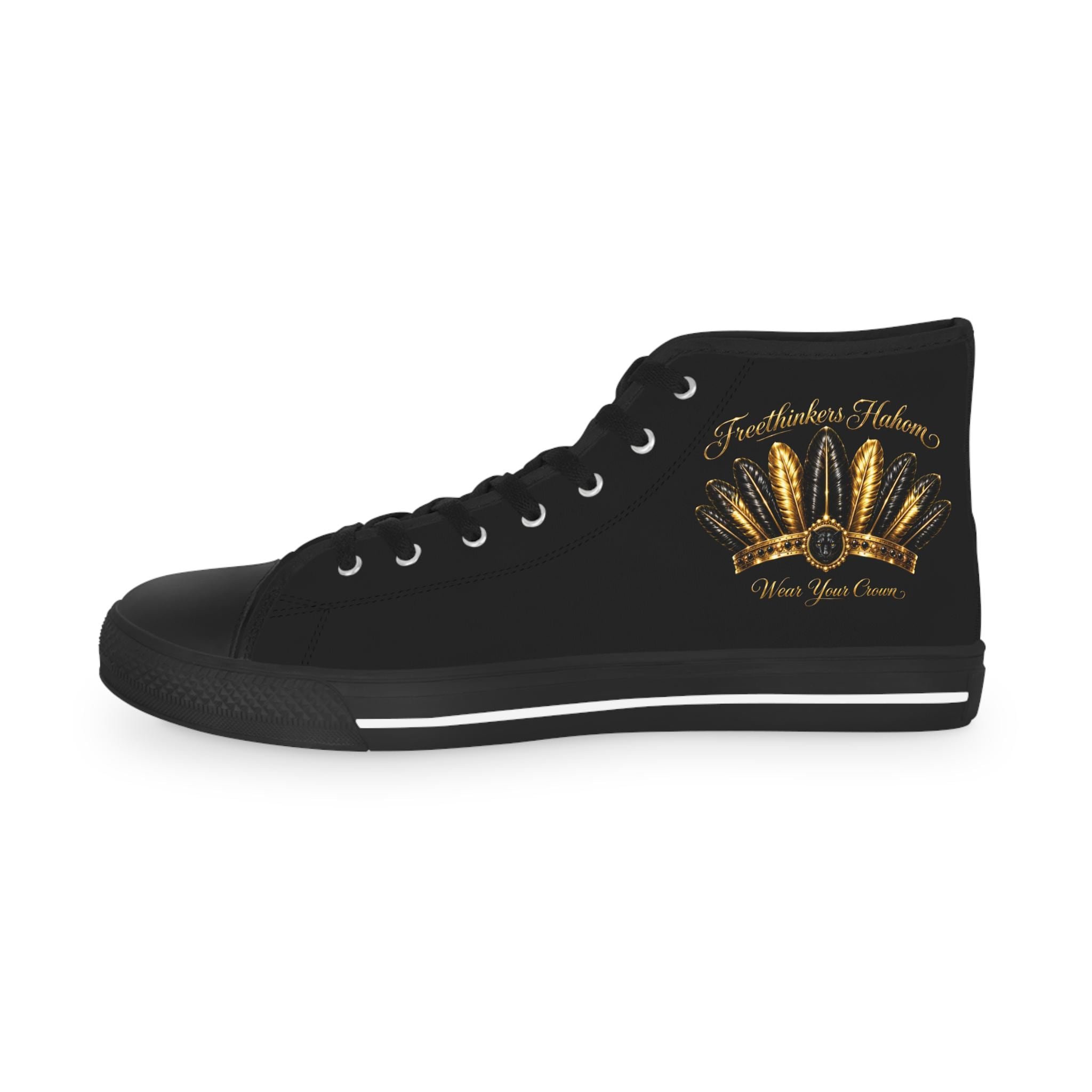 High Top Sneakers Black Gold Crown Feather Crown Design, view 6
