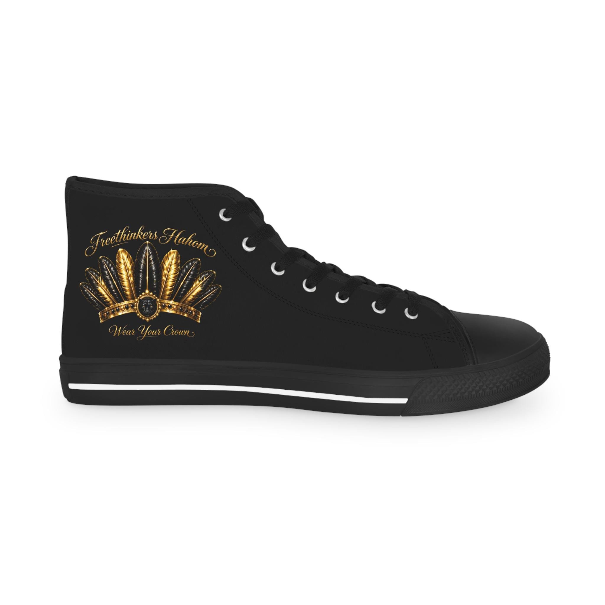 High Top Sneakers Black Gold Crown Feather Crown Design, view 7