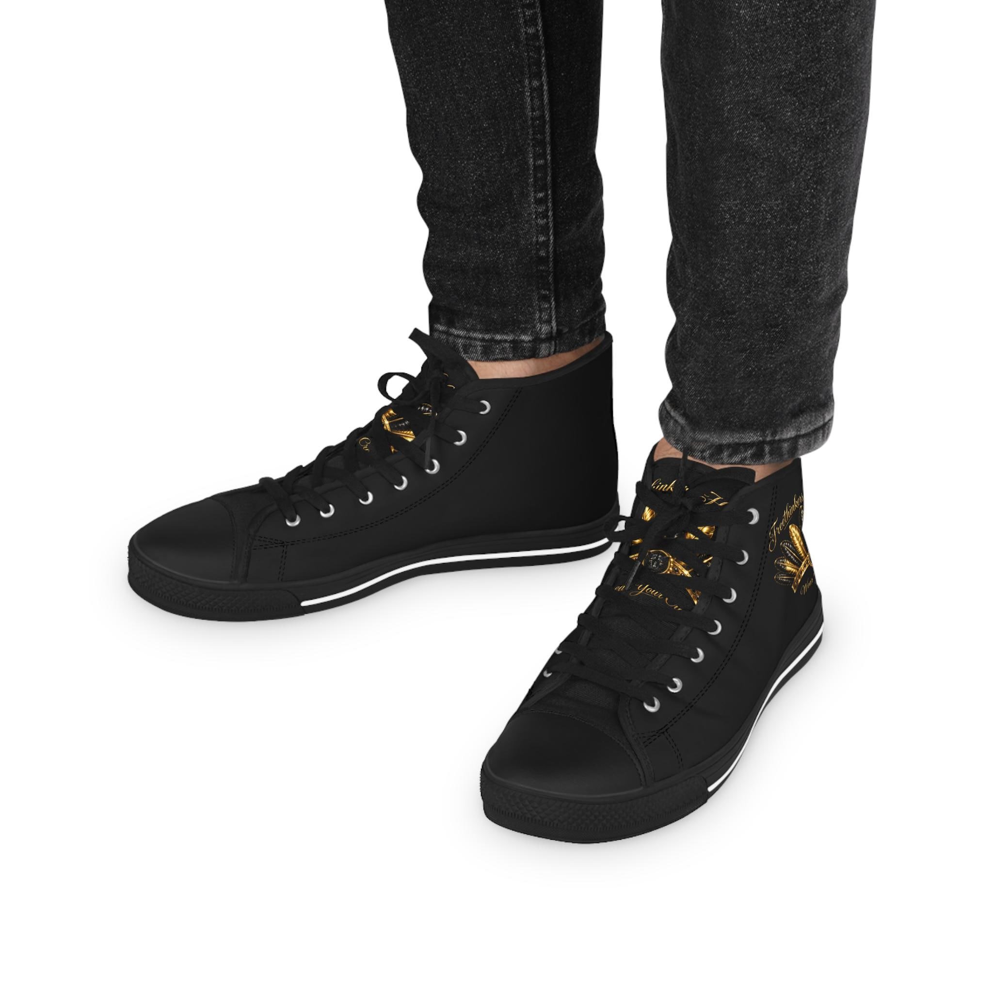 High Top Sneakers Black Gold Crown Feather Crown Design, view 8