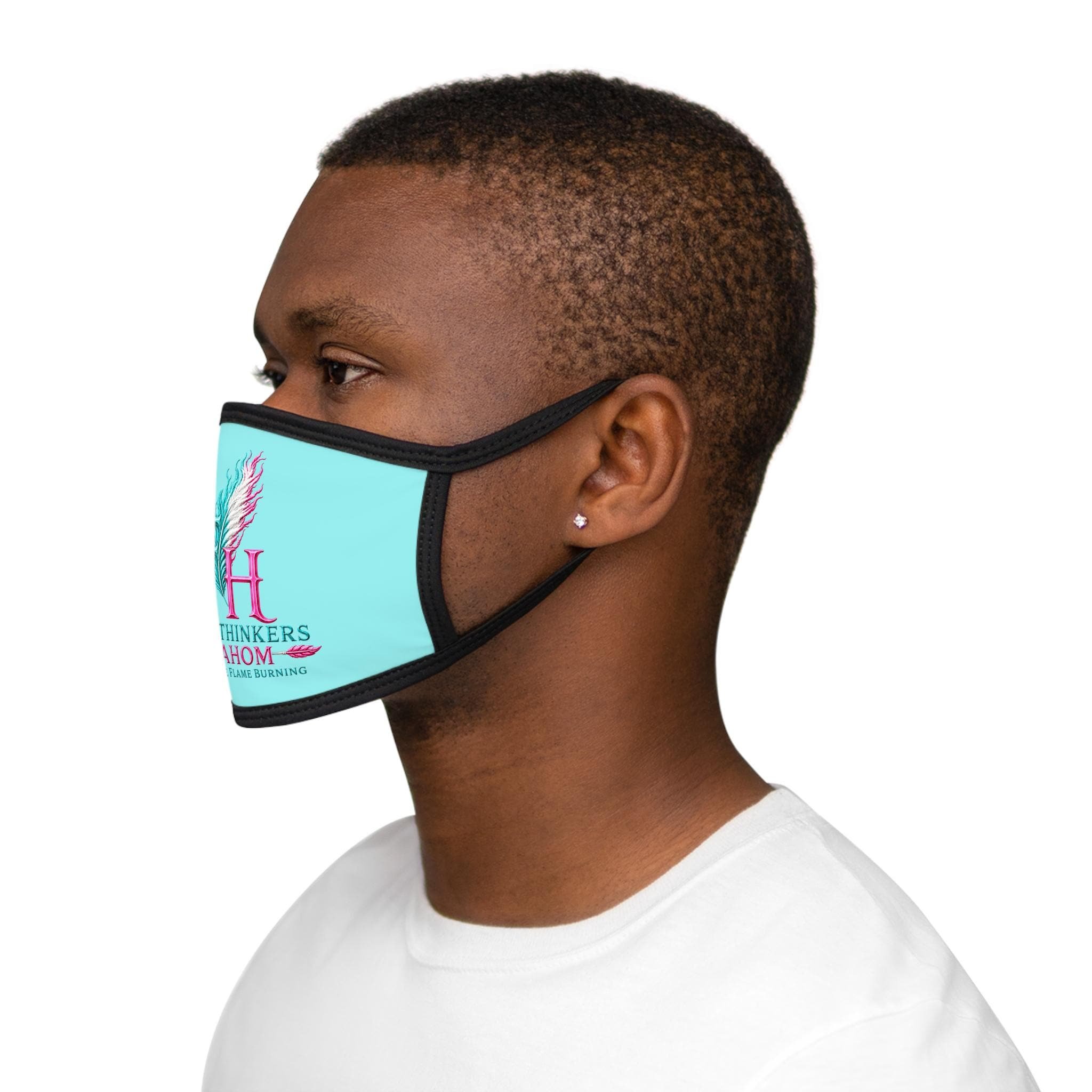 Freethinkers Hahom Feather Flame logo Face Mask | Turquoise, view 4
