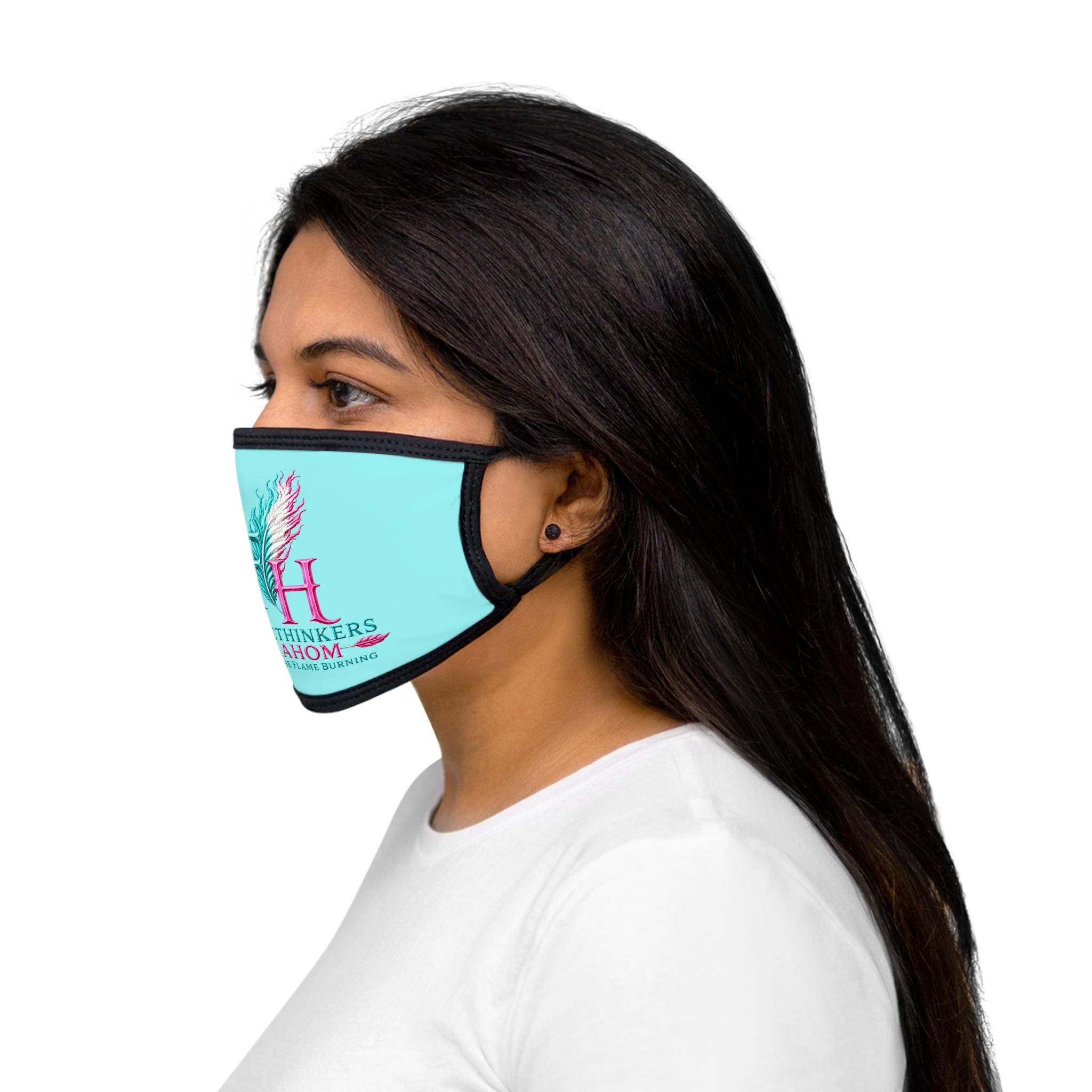 Freethinkers Hahom Feather Flame logo Face Mask | Turquoise, view 5