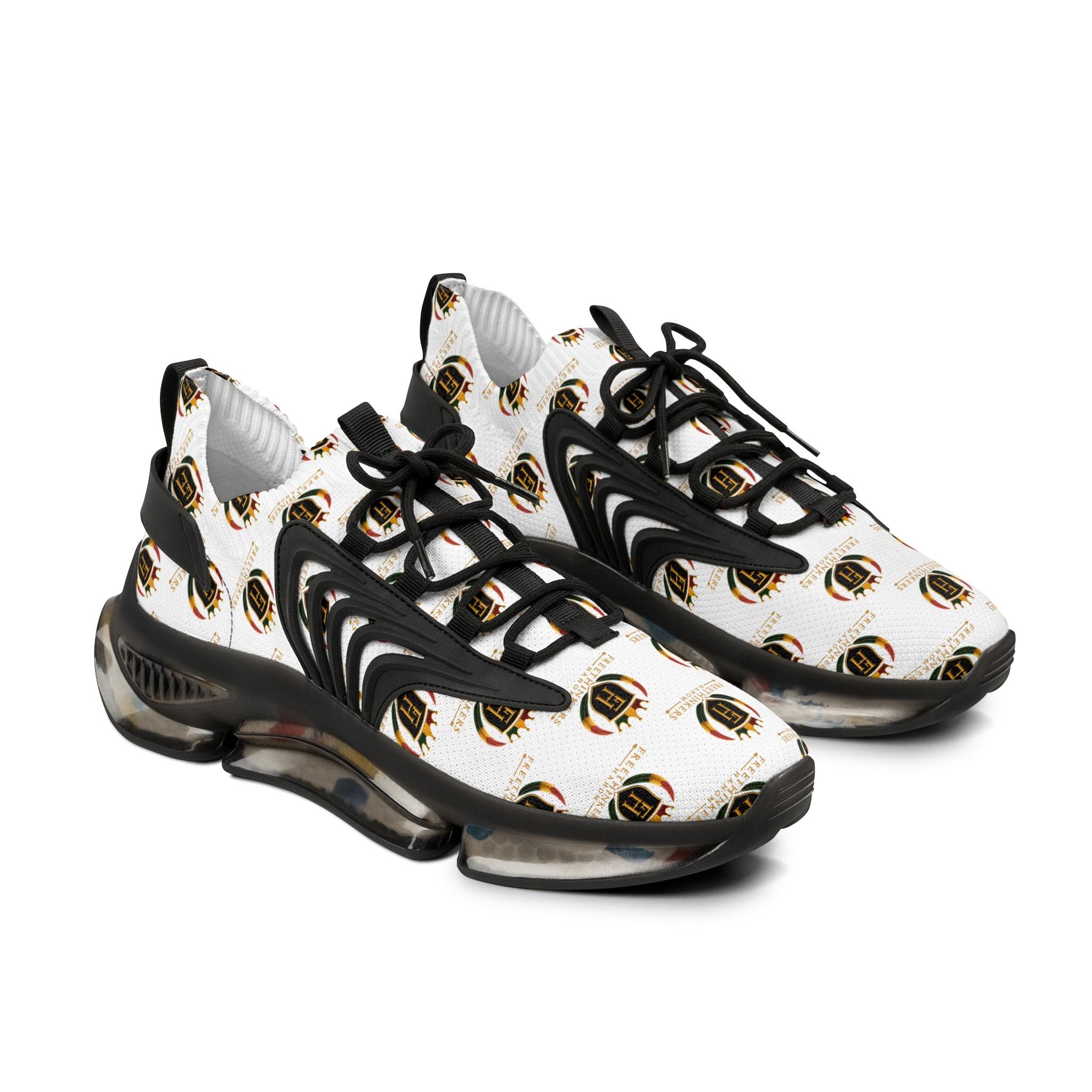 Men's Mesh Sneakers — White Crest Pattern Athletic Shoes, view 11