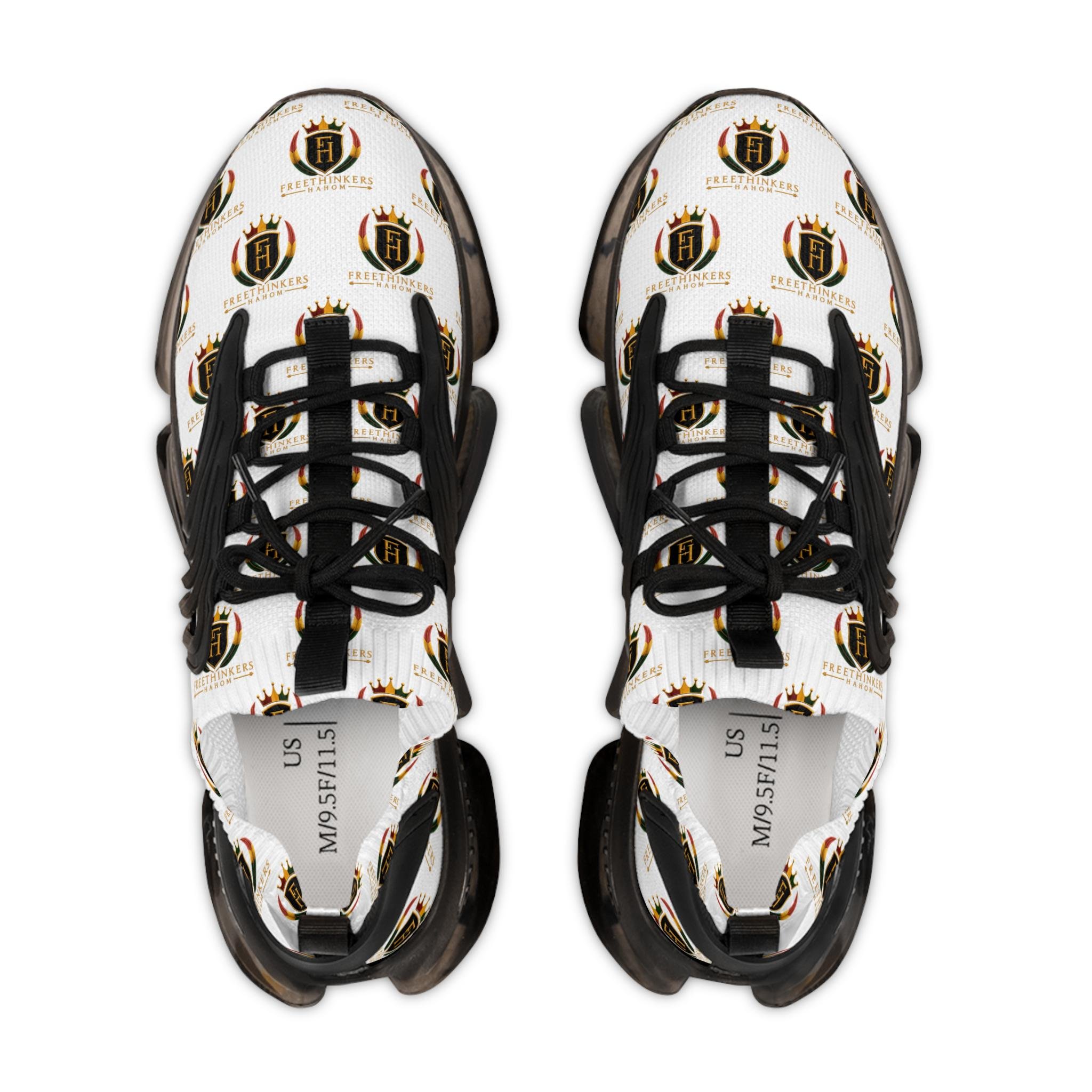 Men's Mesh Sneakers — White Crest Pattern Athletic Shoes, view 12