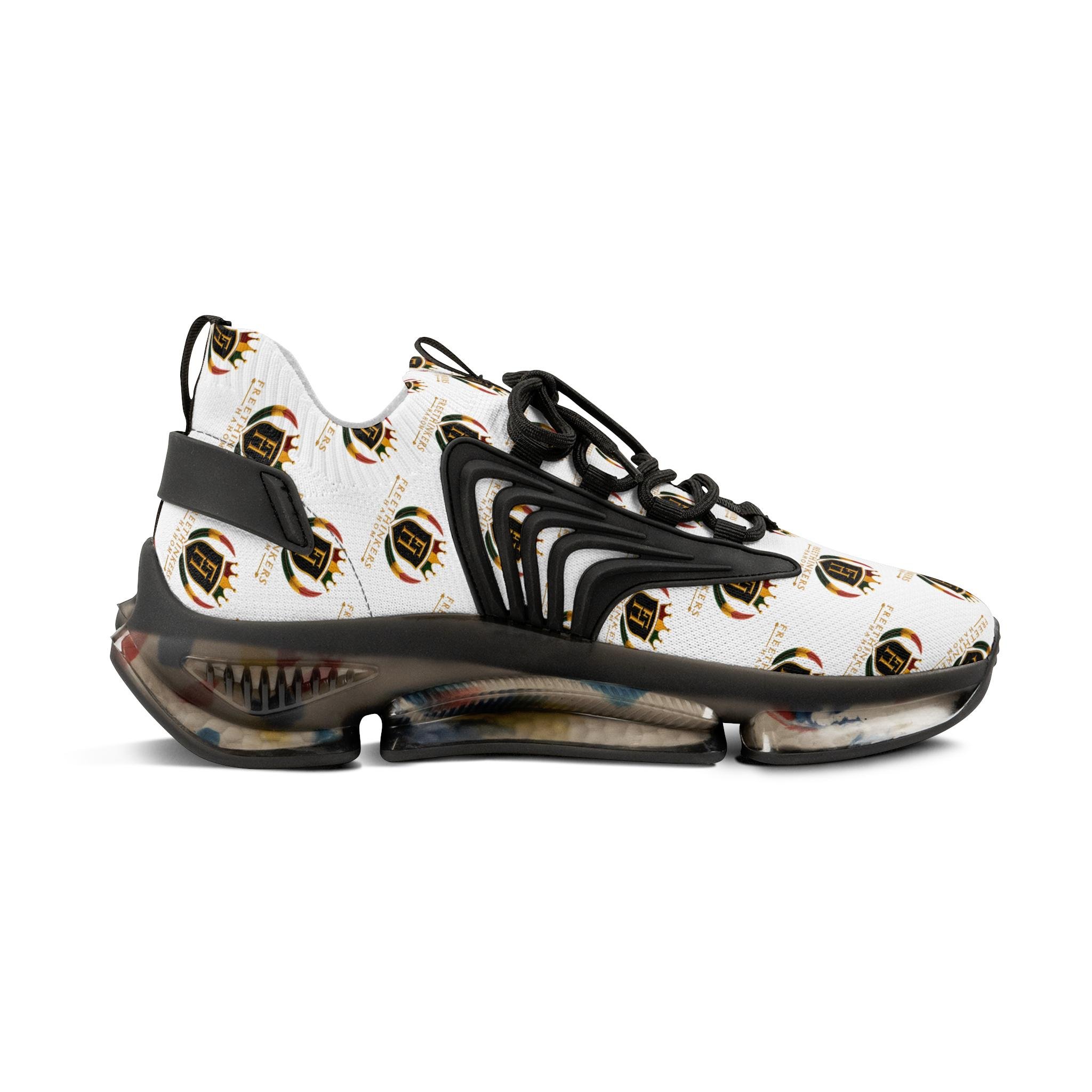 Men's Mesh Sneakers — White Crest Pattern Athletic Shoes, view 14