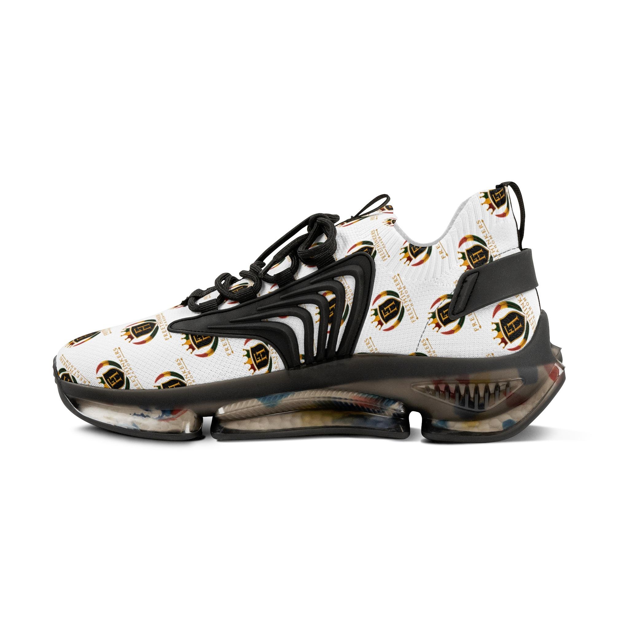 Men's Mesh Sneakers — White Crest Pattern Athletic Shoes, view 16