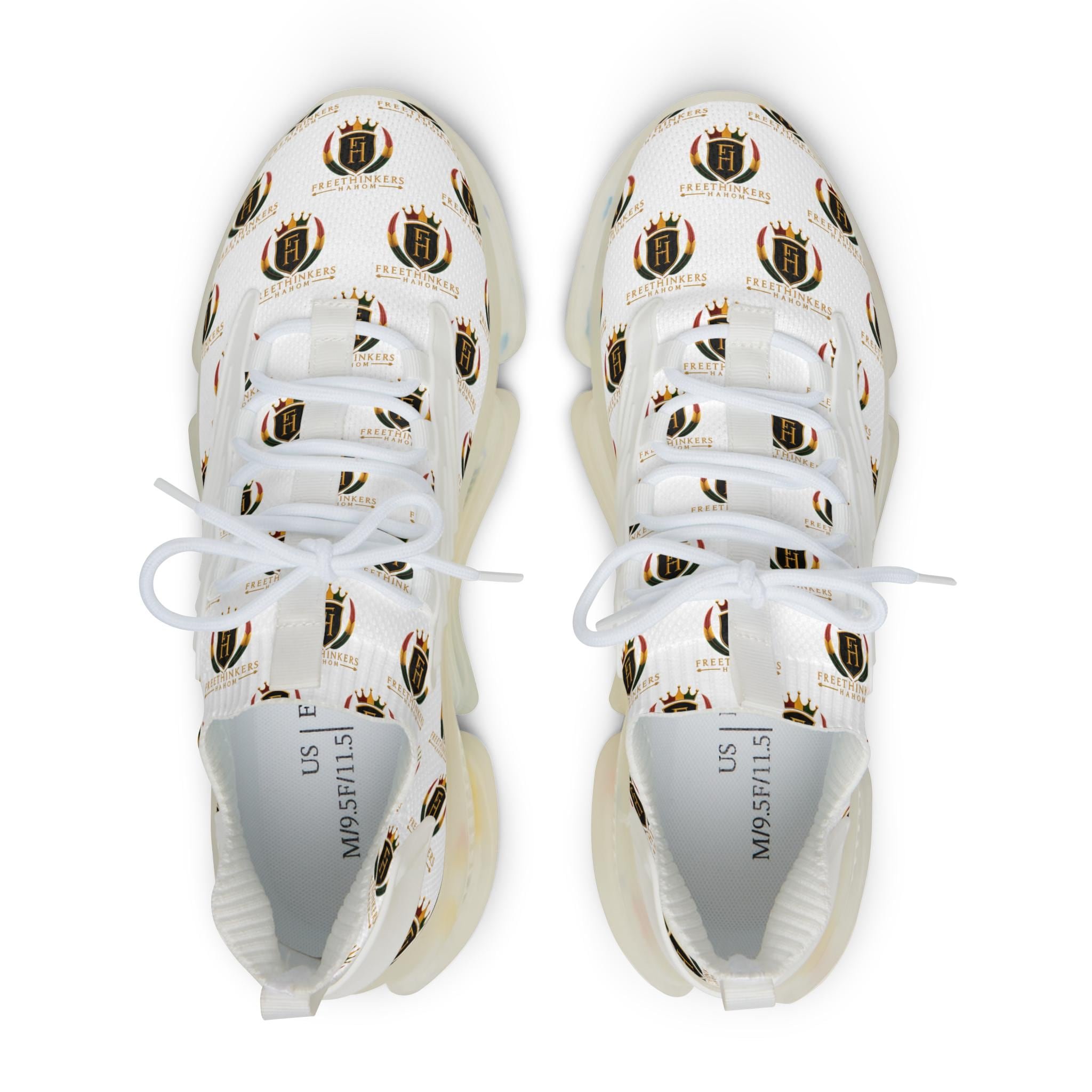 Men's Mesh Sneakers — White Crest Pattern Athletic Shoes, view 2
