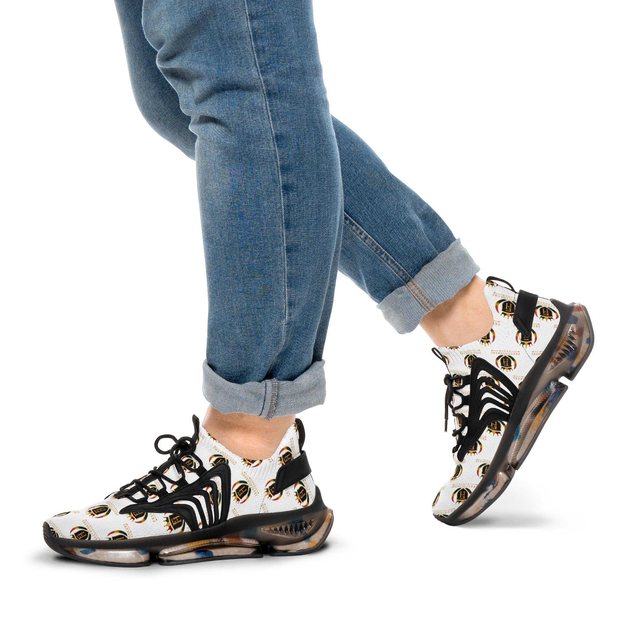 Men's Mesh Sneakers — White Crest Pattern Athletic Shoes, view 20
