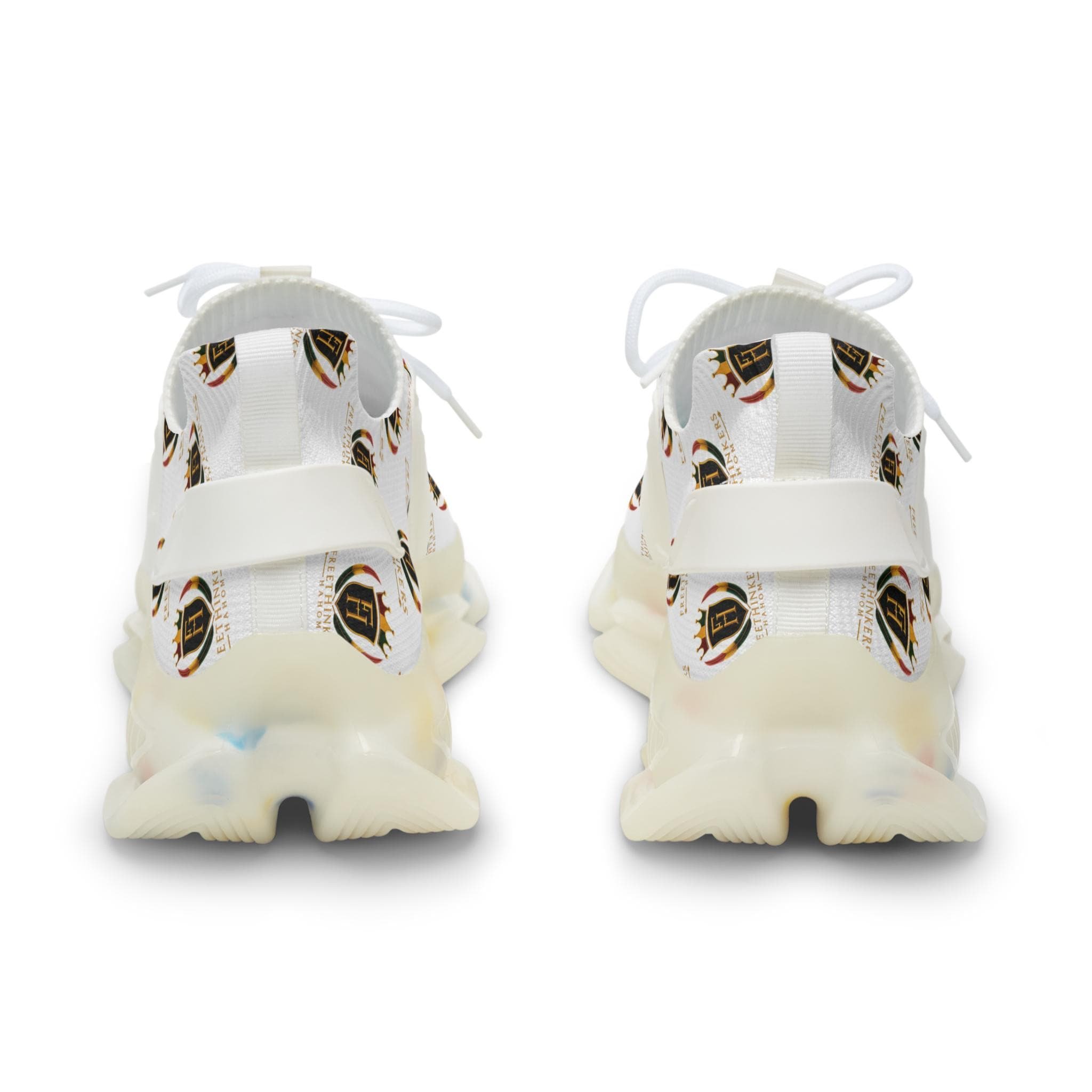 Men's Mesh Sneakers — White Crest Pattern Athletic Shoes, view 3
