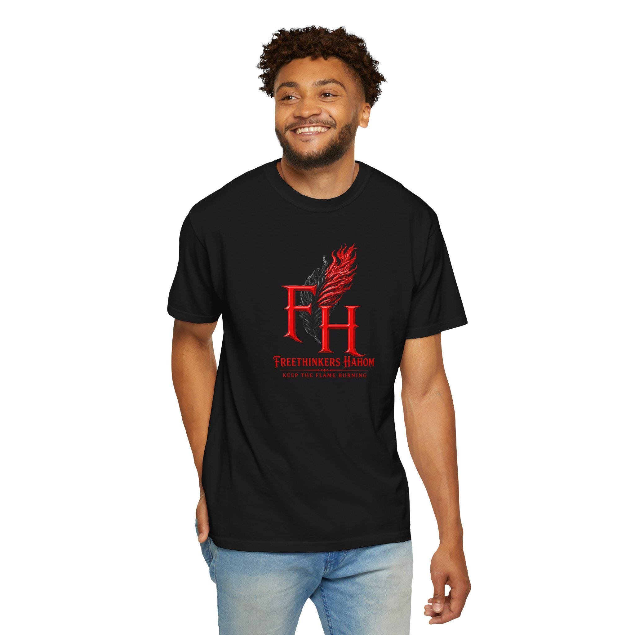Freethinkers Hahom FH Flame Quill logo T-shirt | Graphic Tee