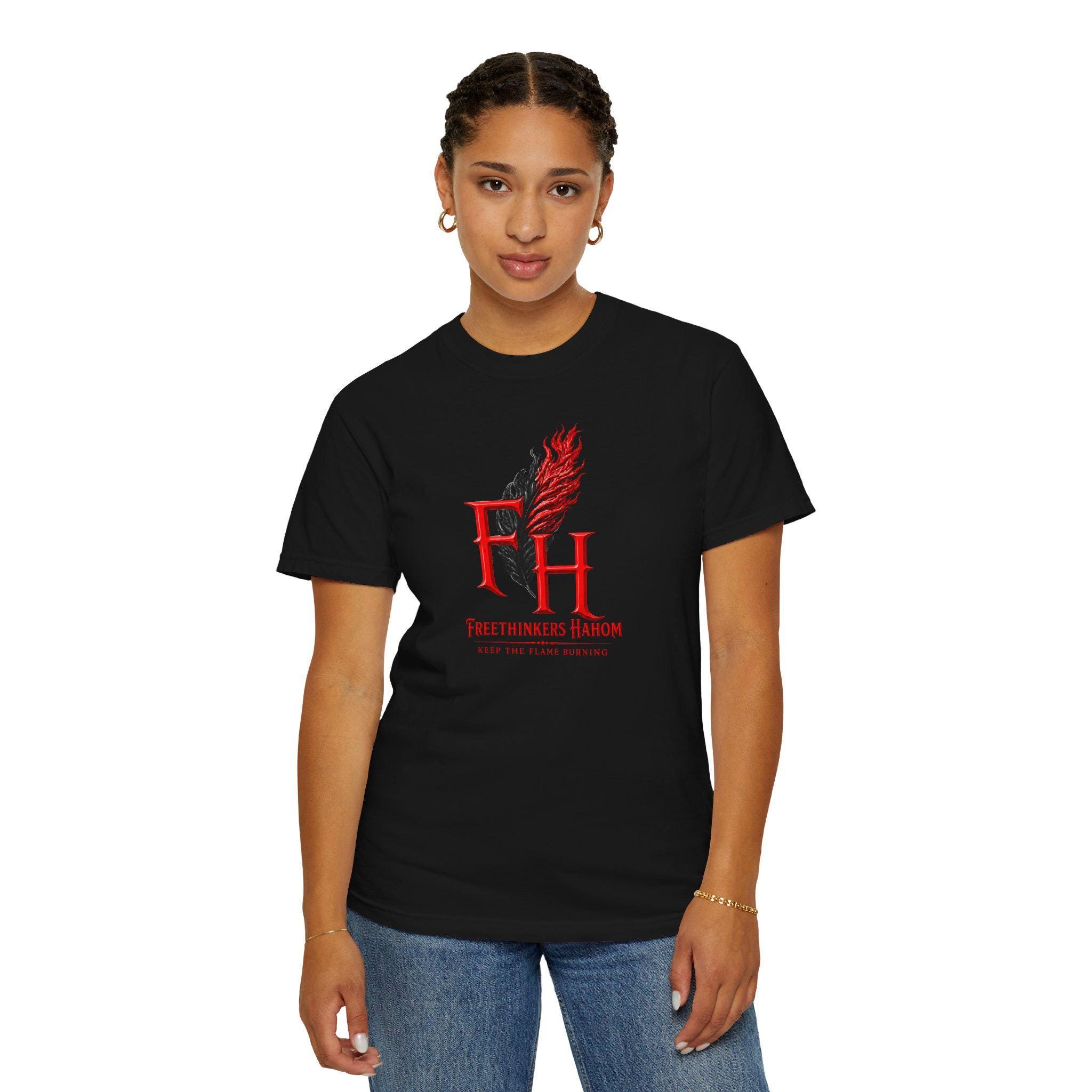 Freethinkers Hahom FH Flame Quill logo T-shirt | Graphic Tee, view 11