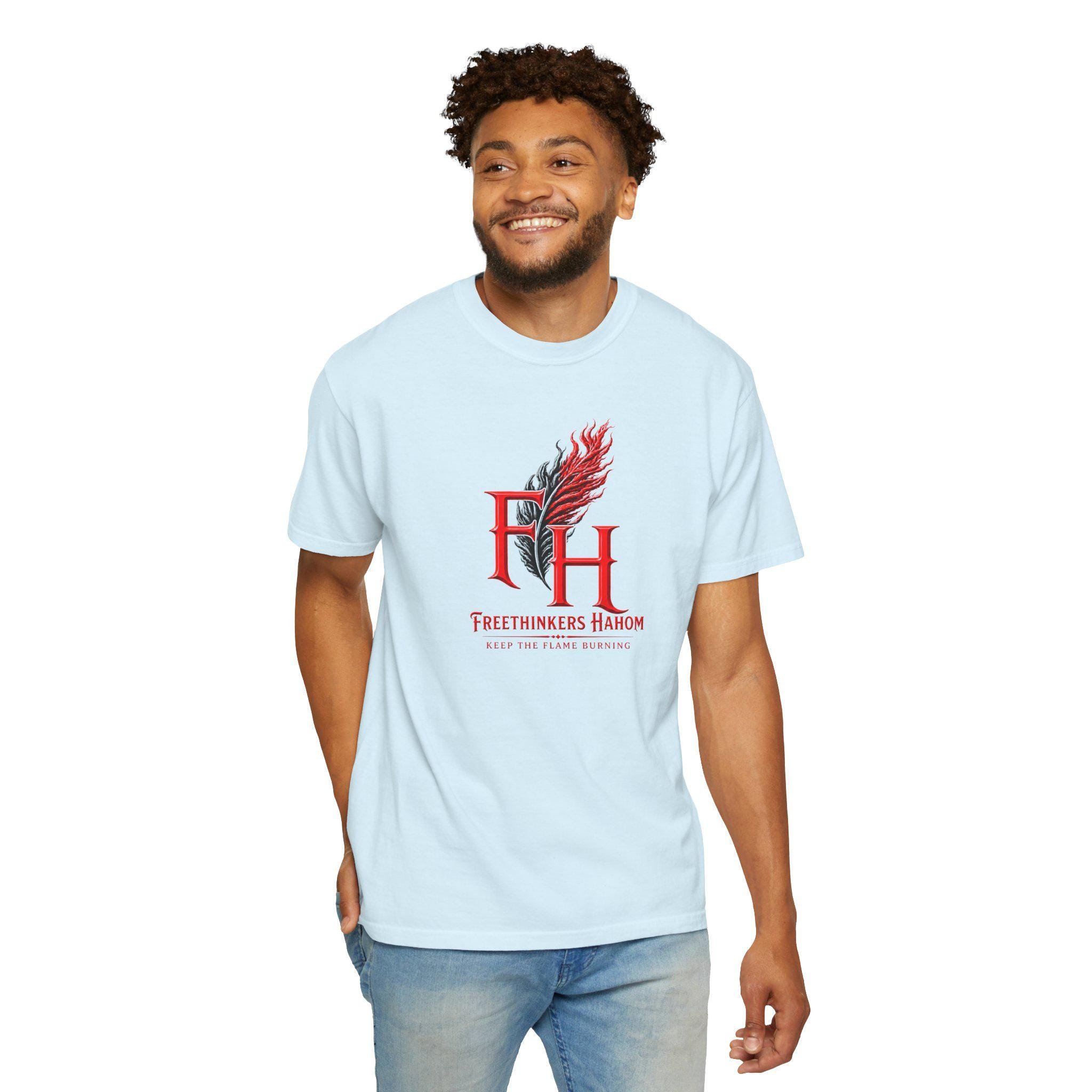 Freethinkers Hahom FH Flame Quill logo T-shirt | Graphic Tee, view 2