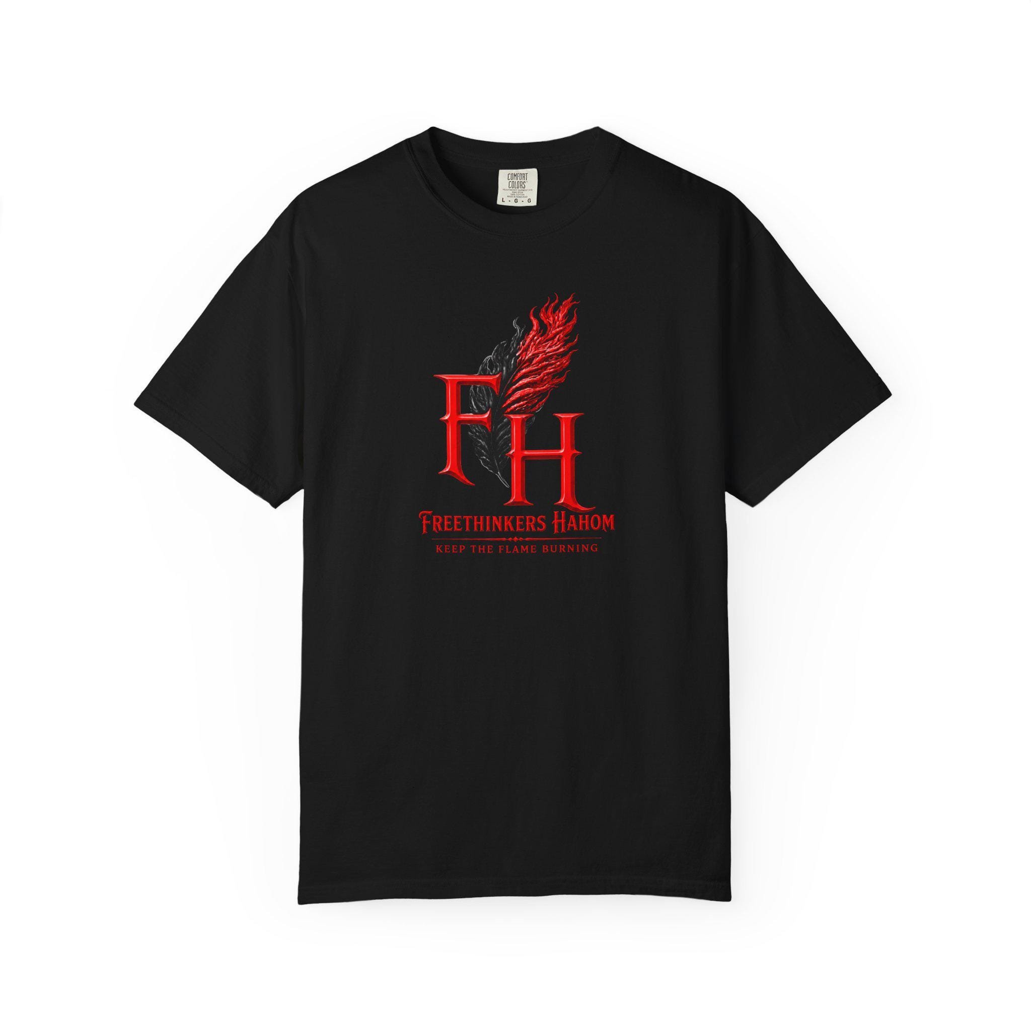 Freethinkers Hahom FH Flame Quill logo T-shirt | Graphic Tee, view 5