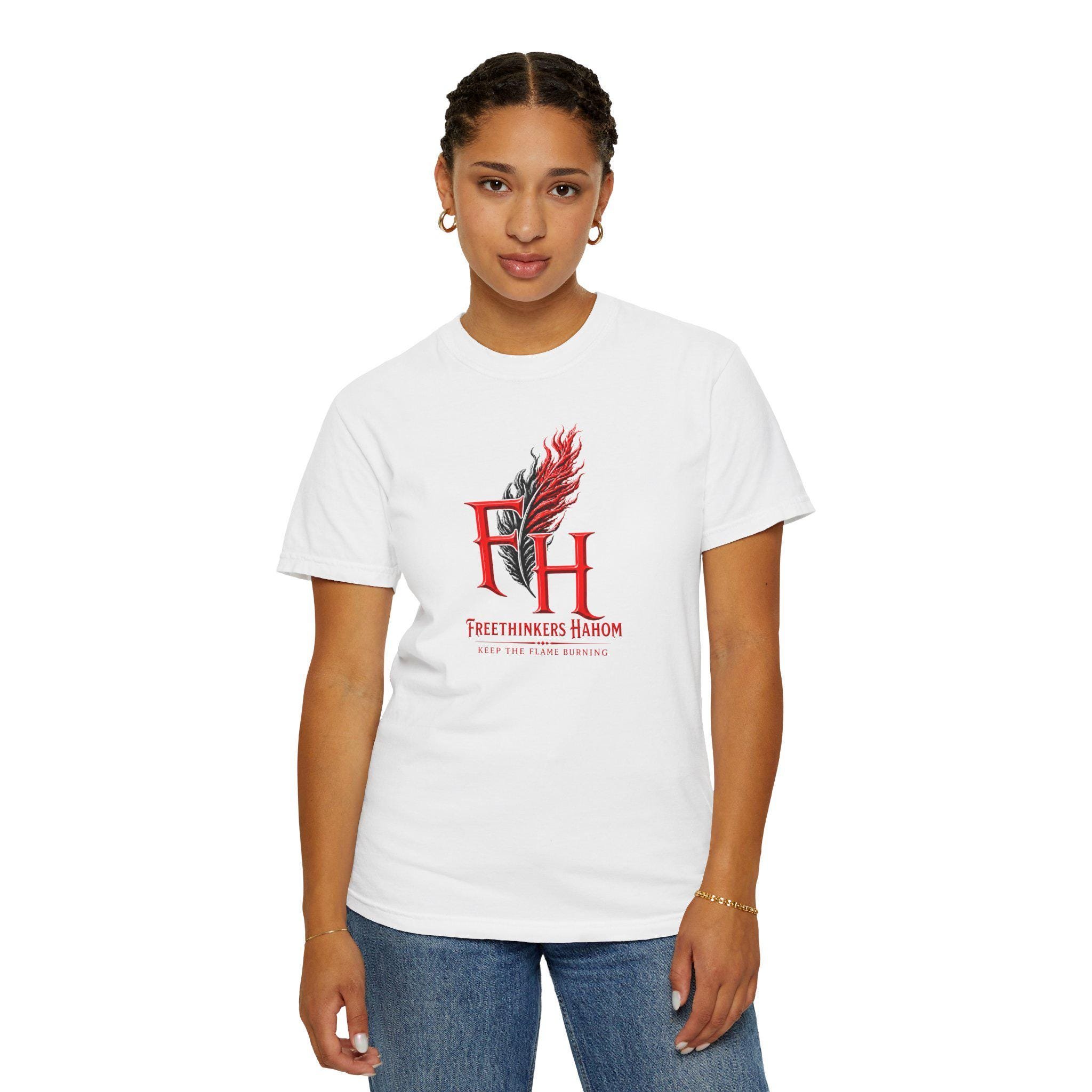 Freethinkers Hahom FH Flame Quill logo T-shirt | Graphic Tee, view 9