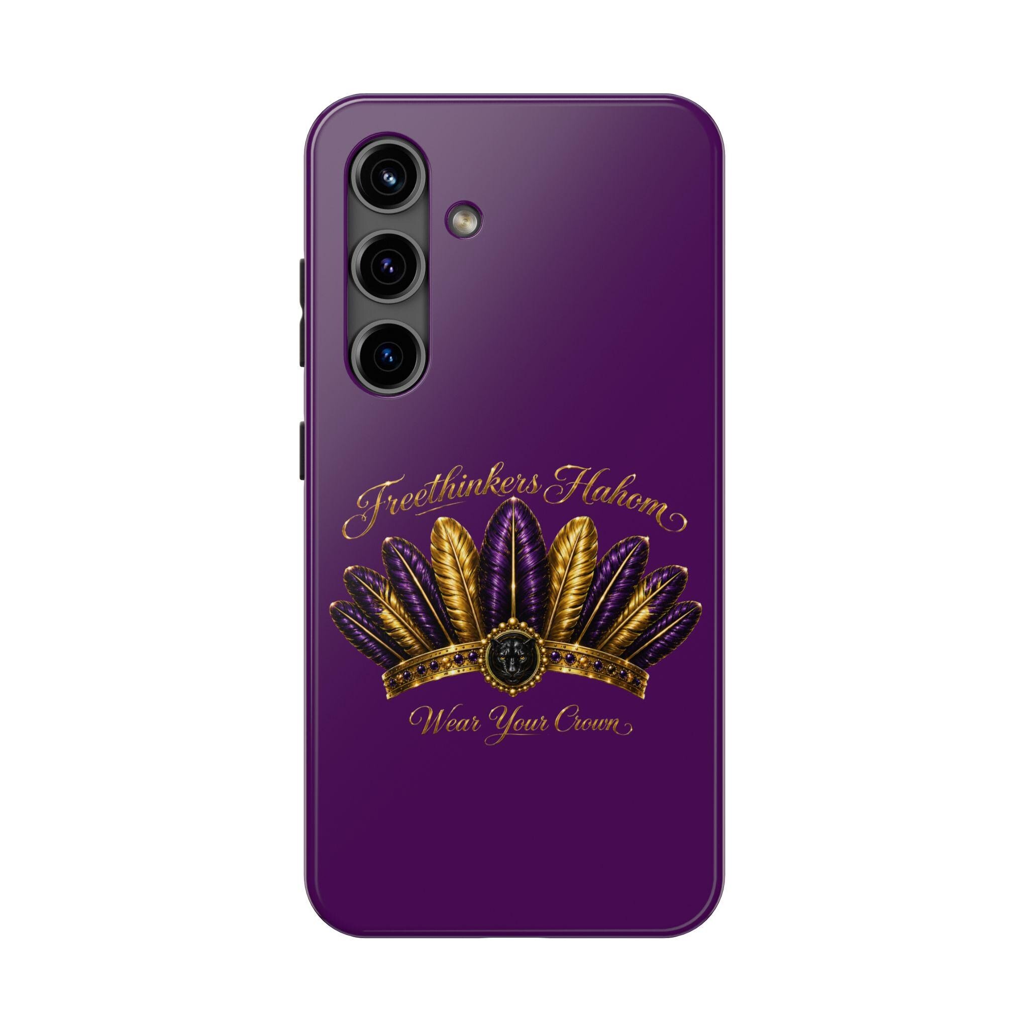 Gold Purple Feather Crown Phone Case Mardi Gras Fleur-de-Lis Design, view 2