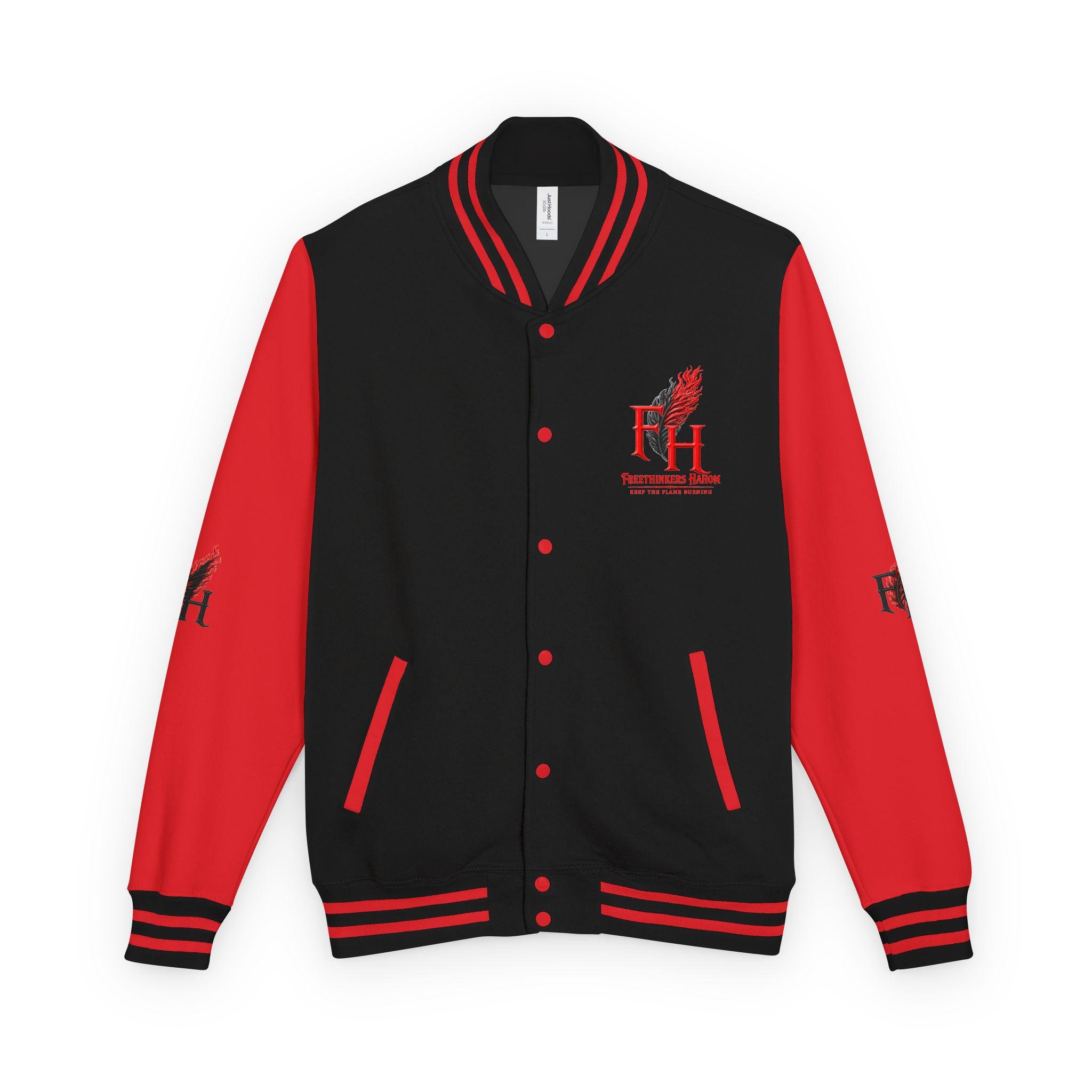 Flame Feather FH Logo Letterman Jacket | Red Black Varsity Jacket