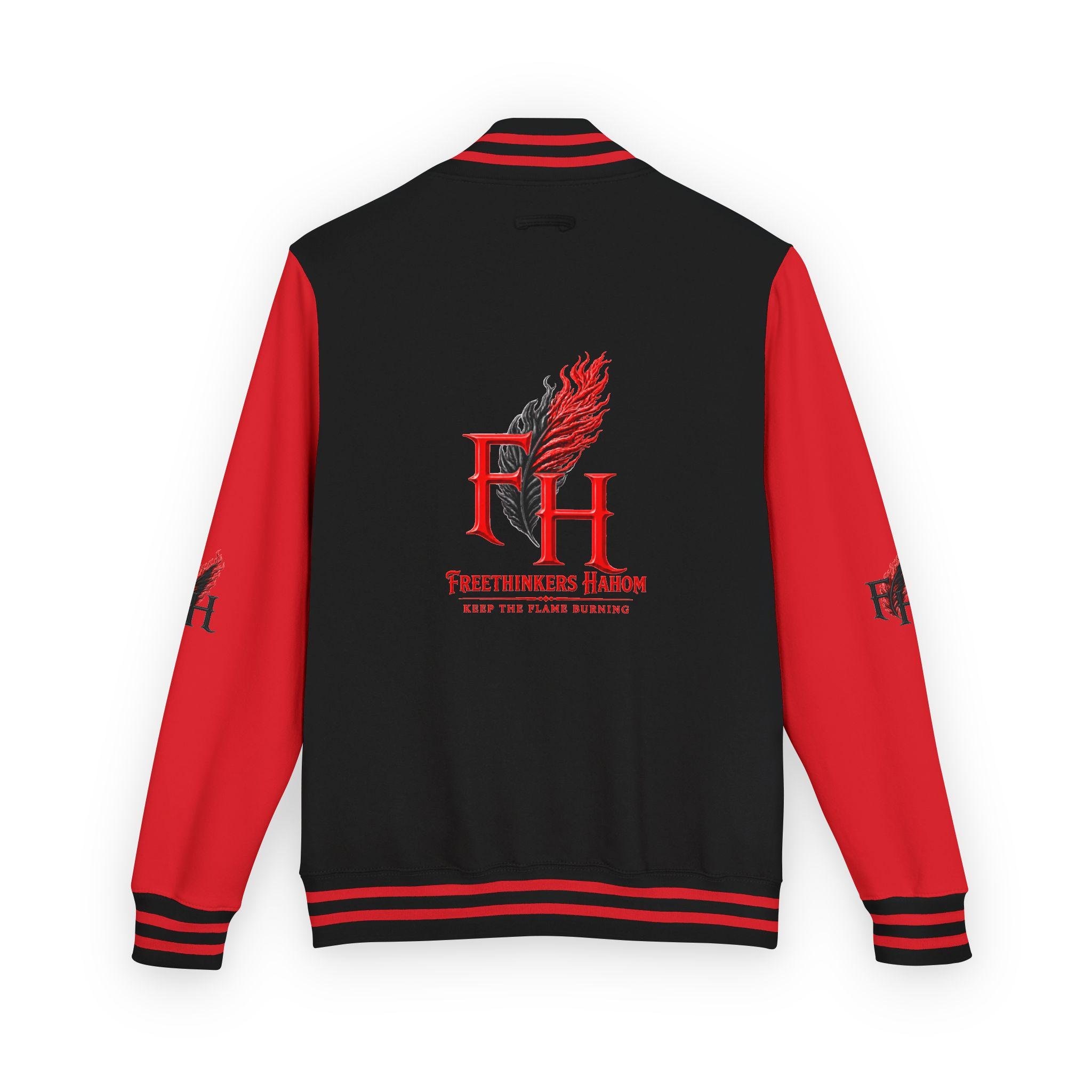 Flame Feather FH Logo Letterman Jacket | Red Black Varsity Jacket, view 2