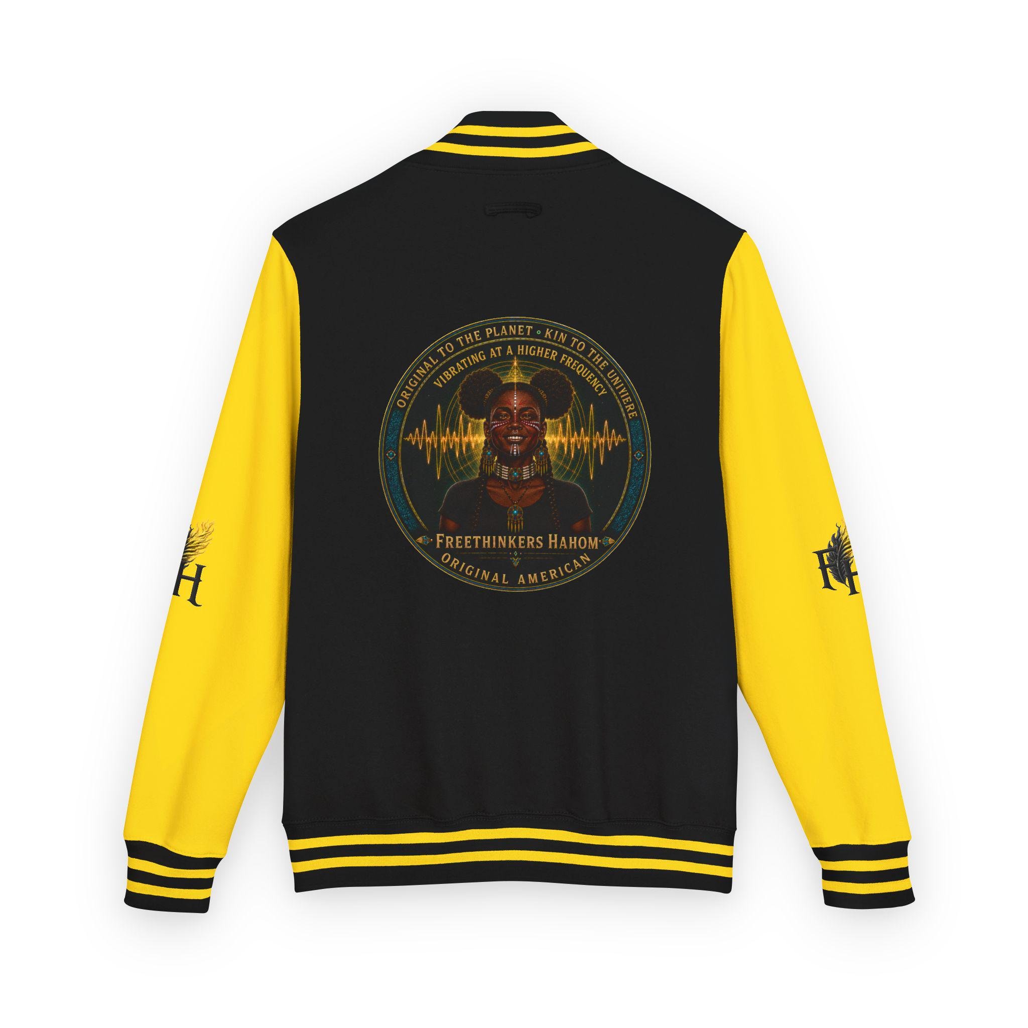 Freethinkers Hahom American Matriarch Logo Letterman Jacket | Black Yellow