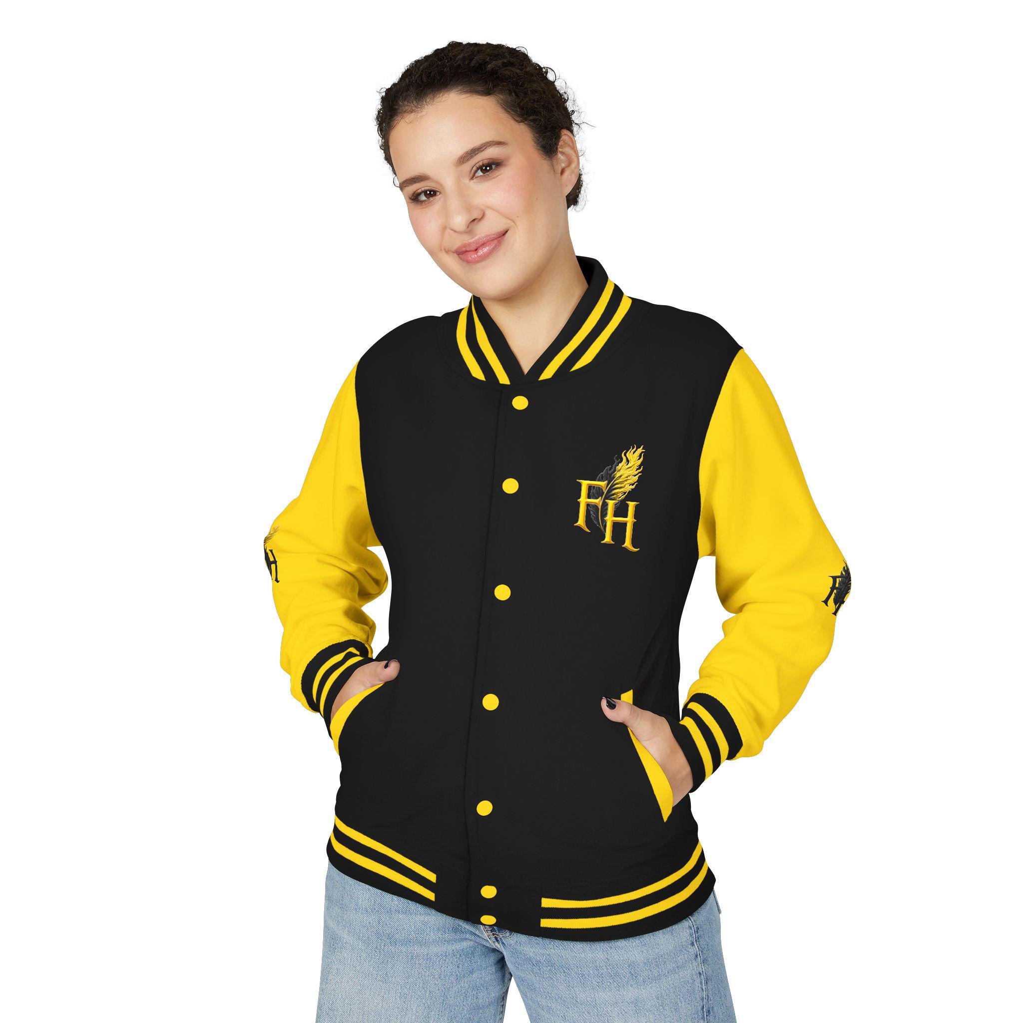 Freethinkers Hahom American Matriarch Logo Letterman Jacket | Black Yellow, view 3