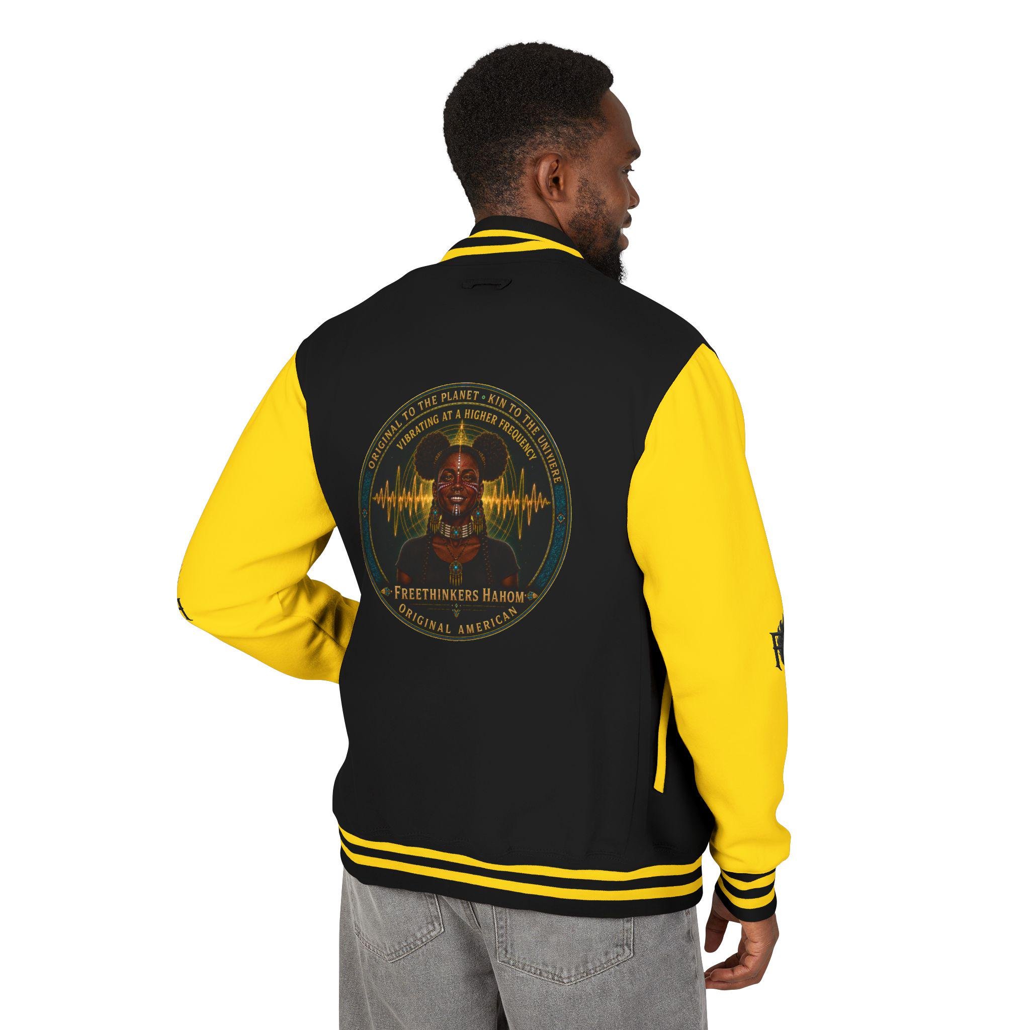 Freethinkers Hahom American Matriarch Logo Letterman Jacket | Black Yellow, view 6