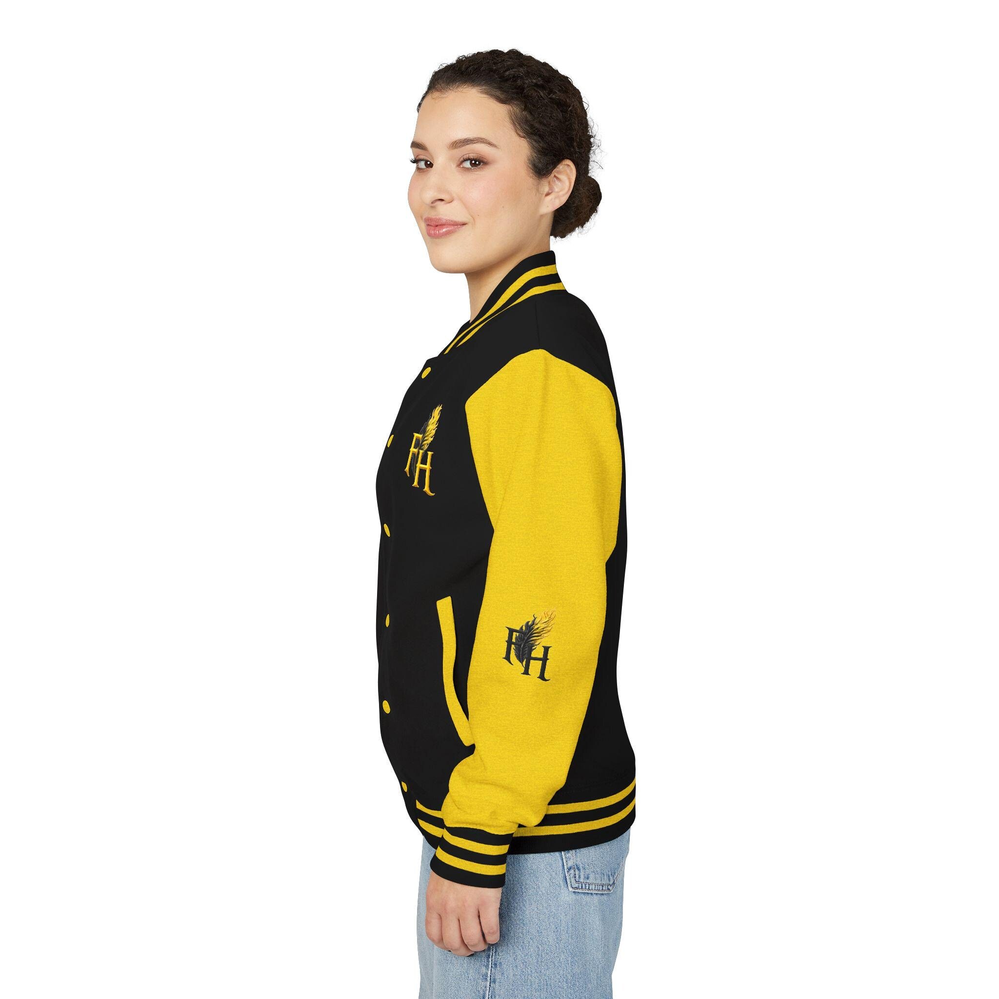 Freethinkers Hahom American Matriarch Logo Letterman Jacket | Black Yellow, view 7