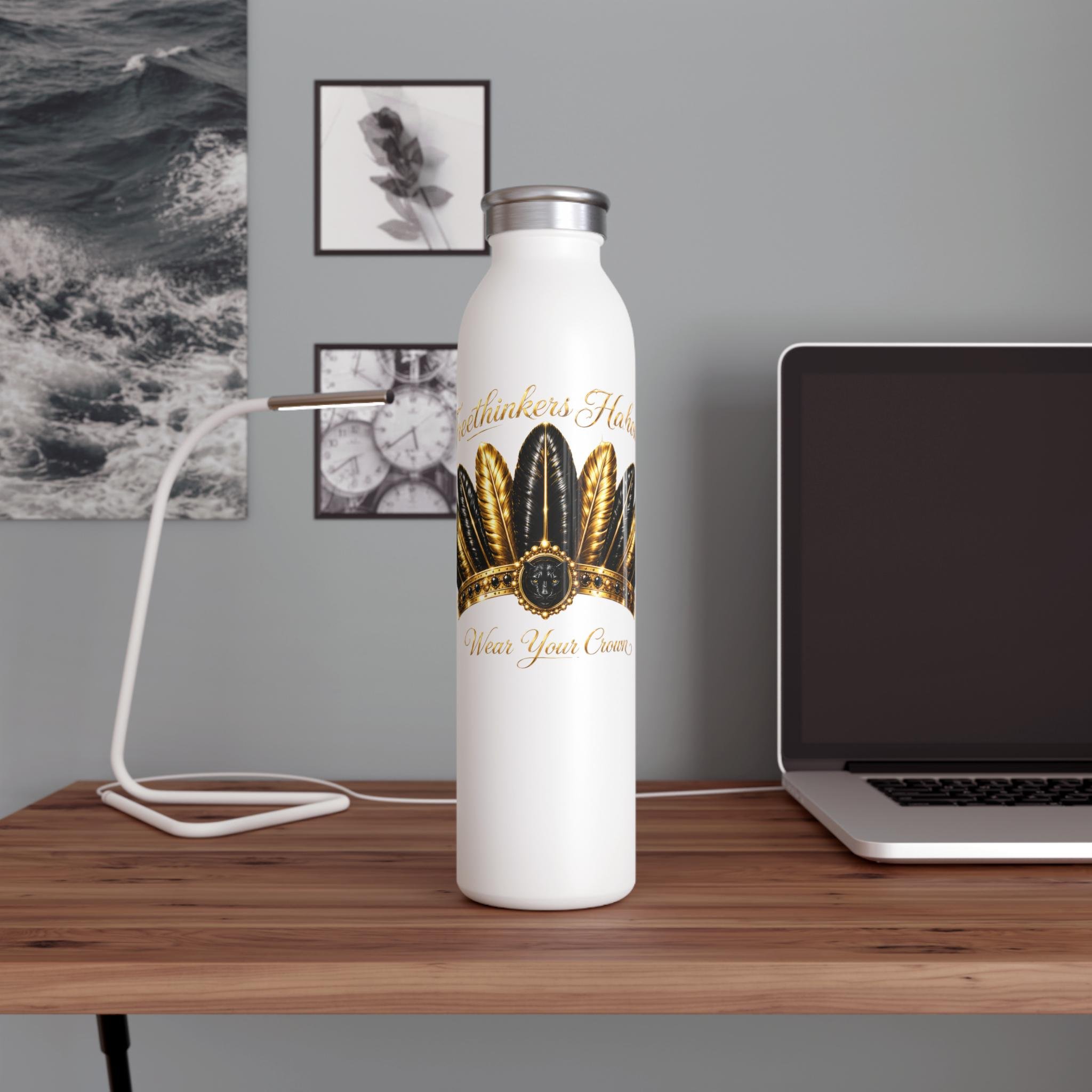 Slim Water Bottle Feather Crown Wear Your Crown Insulated Bottle