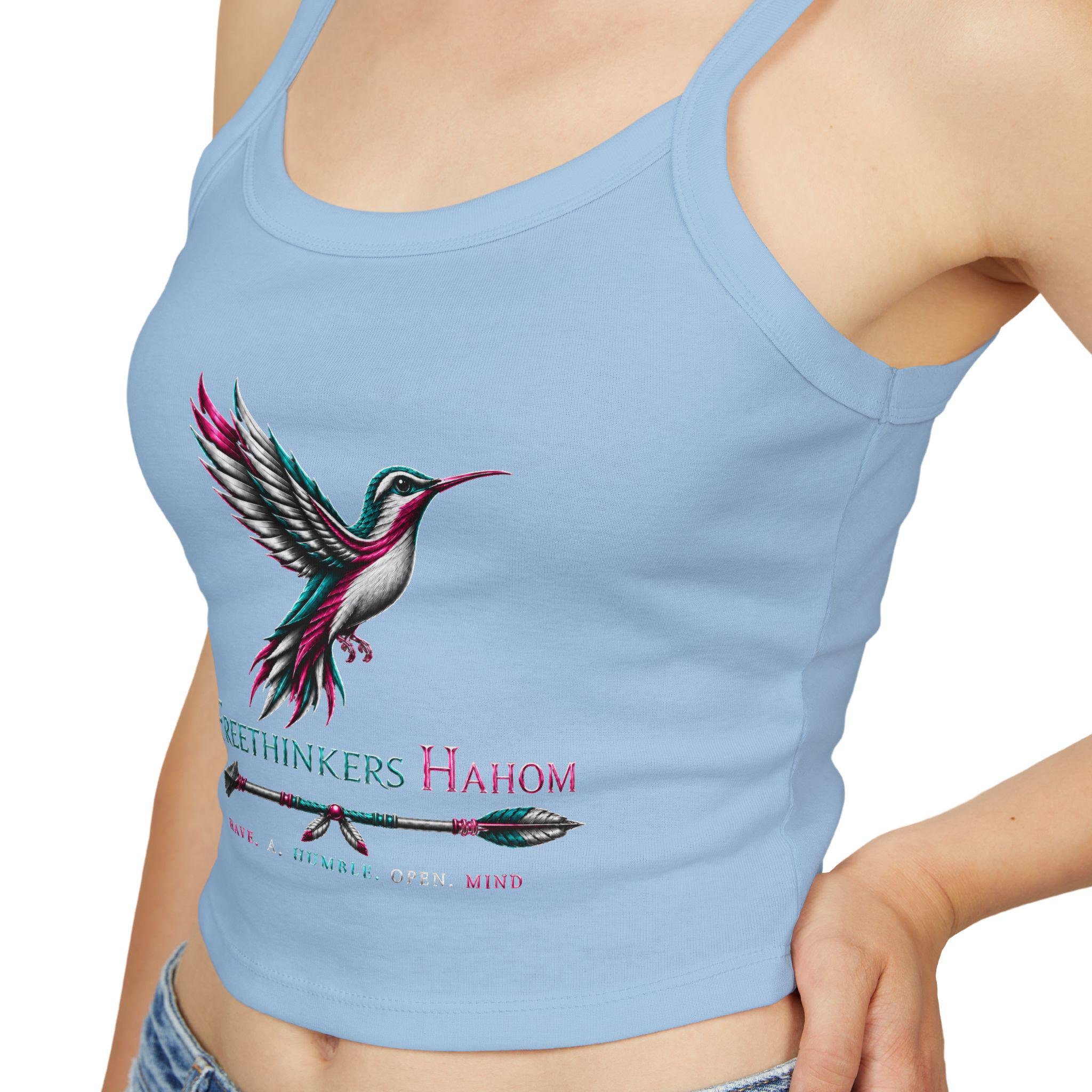 Hummingbird Graphic Tank Top | Freethinkers Hahom Text, Feather Illustration, view 10